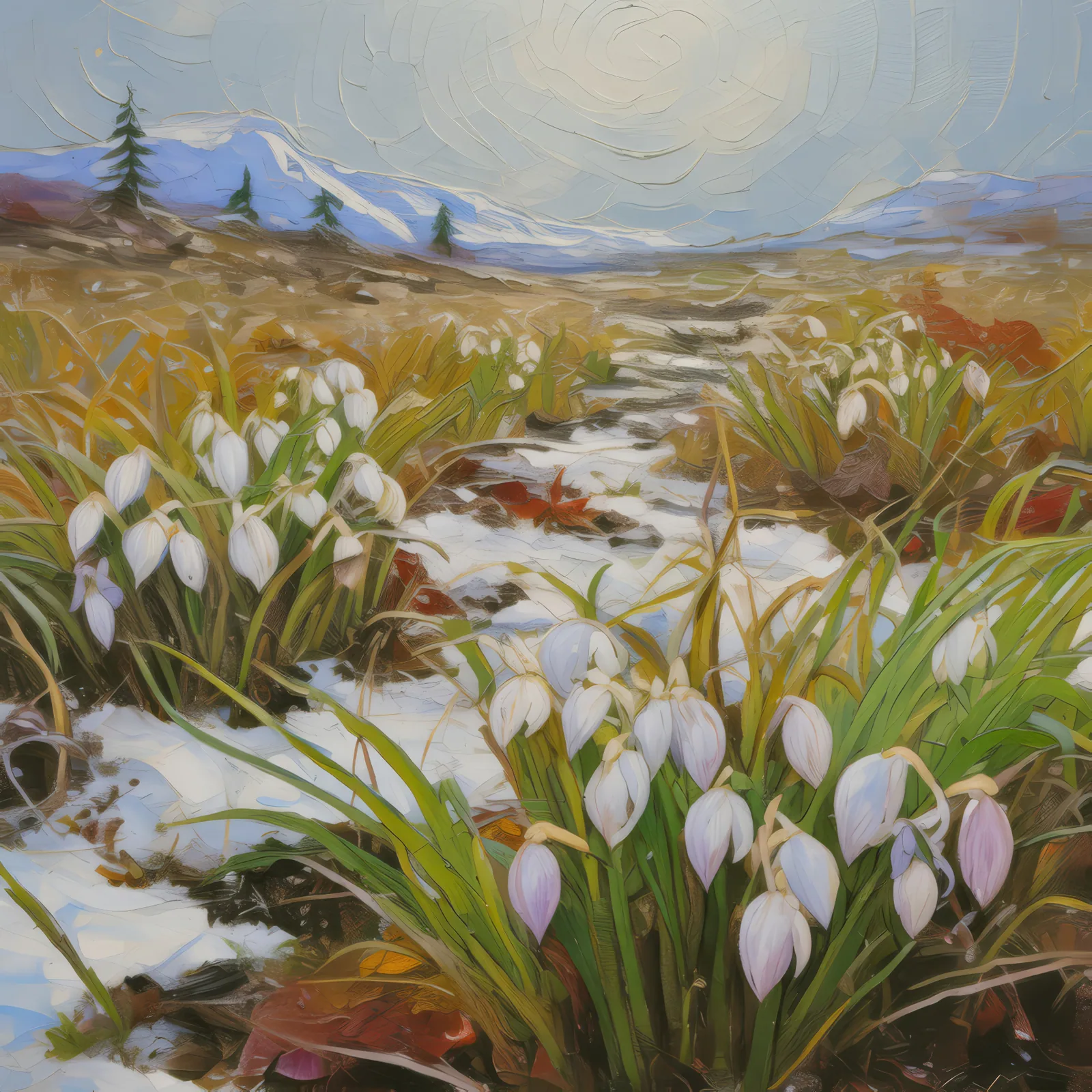 Spring Thaw in Grassland, a palette-knife oil landscape by Emma Mickelberg