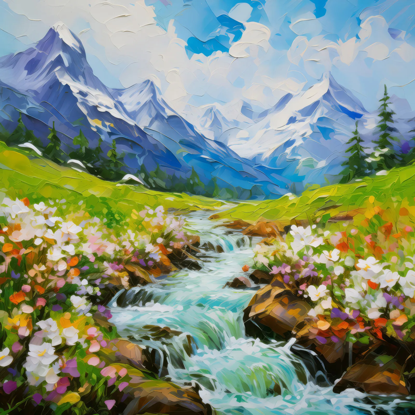 Spring Thaw in the Alps, a palette-knife oil landscape by Emma Mickelberg
