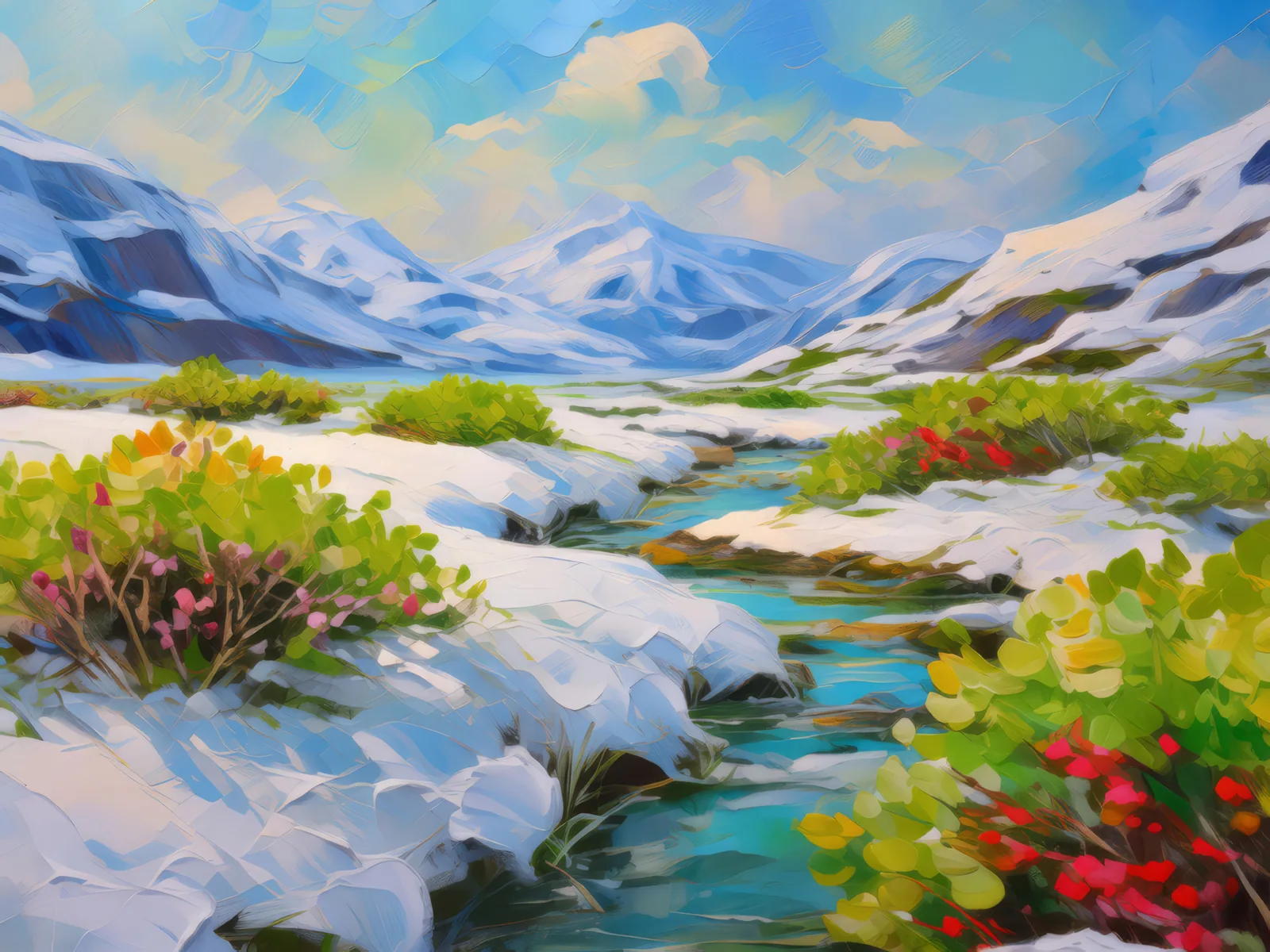 Spring Thaw in Tundra, a palette-knife oil landscape by Emma Mickelberg