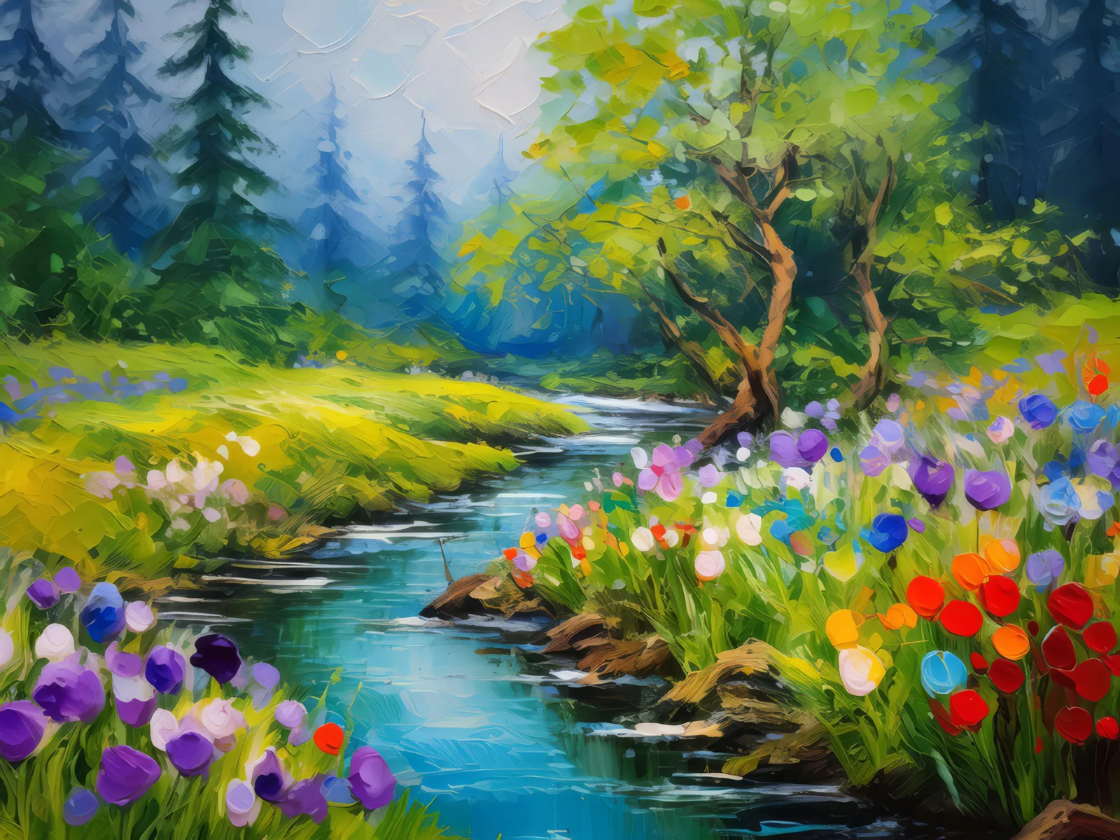 Spring Water on Moor, a palette-knife oil landscape by Emma Mickelberg