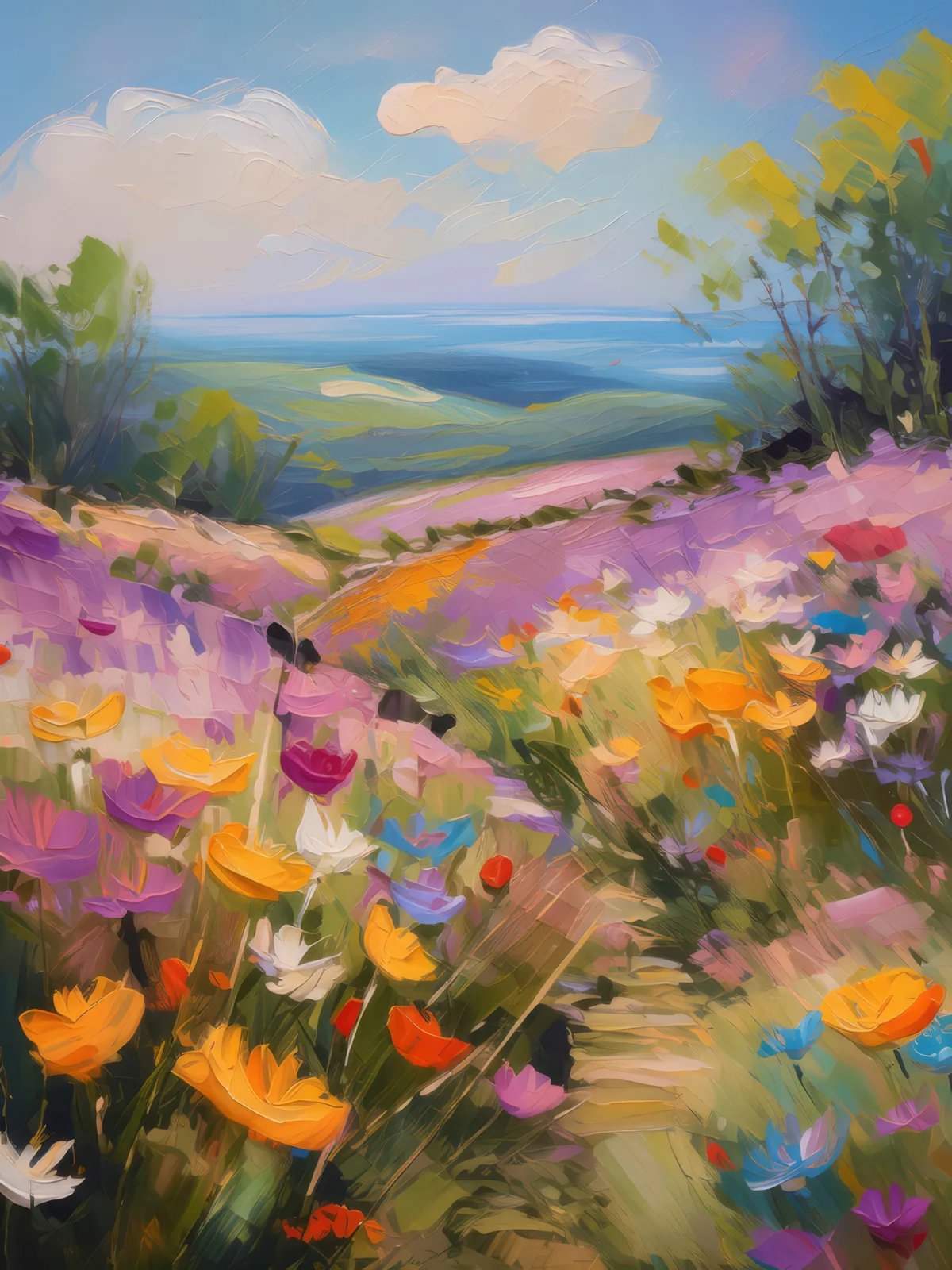 Spring's Arrival on Moor, a palette-knife oil landscape by Emma Mickelberg