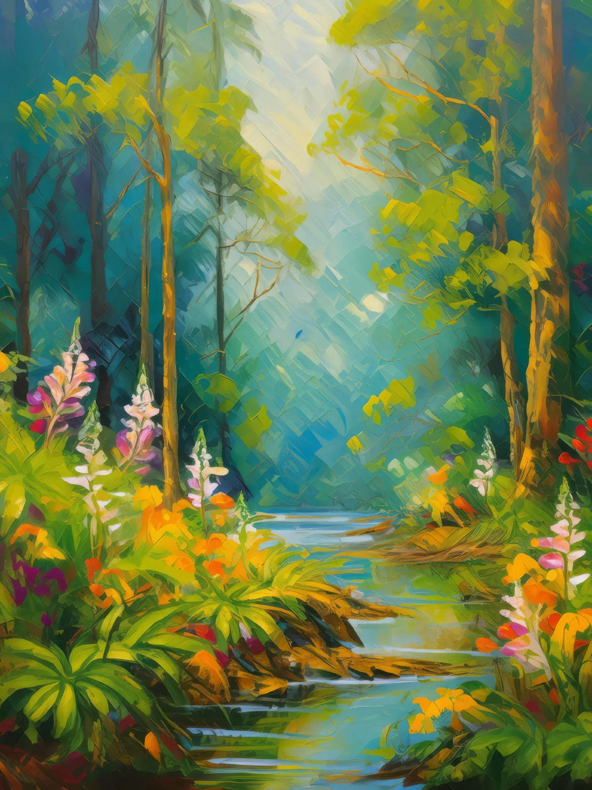 Spring's Arrival to the Jungle, a palette-knife oil landscape by Emma Mickelberg