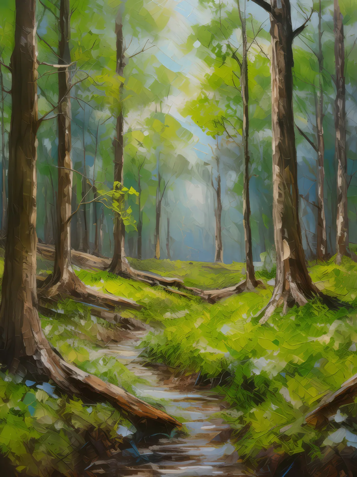 Spring's First Green, a palette-knife oil landscape by Emma Mickelberg