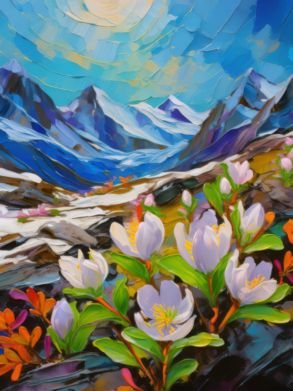 Springtime Alpine Tundra, a palette-knife oil landscape by Emma Mickelberg