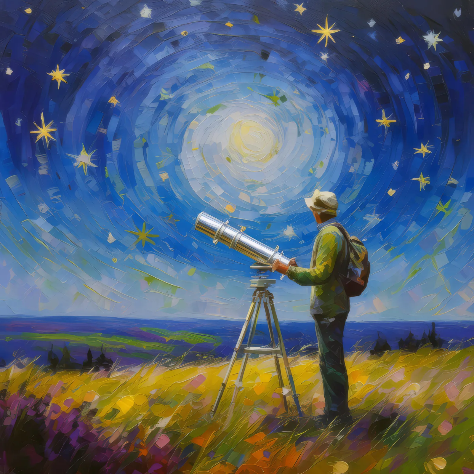 Stargazer's Night at Moor, a palette-knife oil landscape by Emma Mickelberg