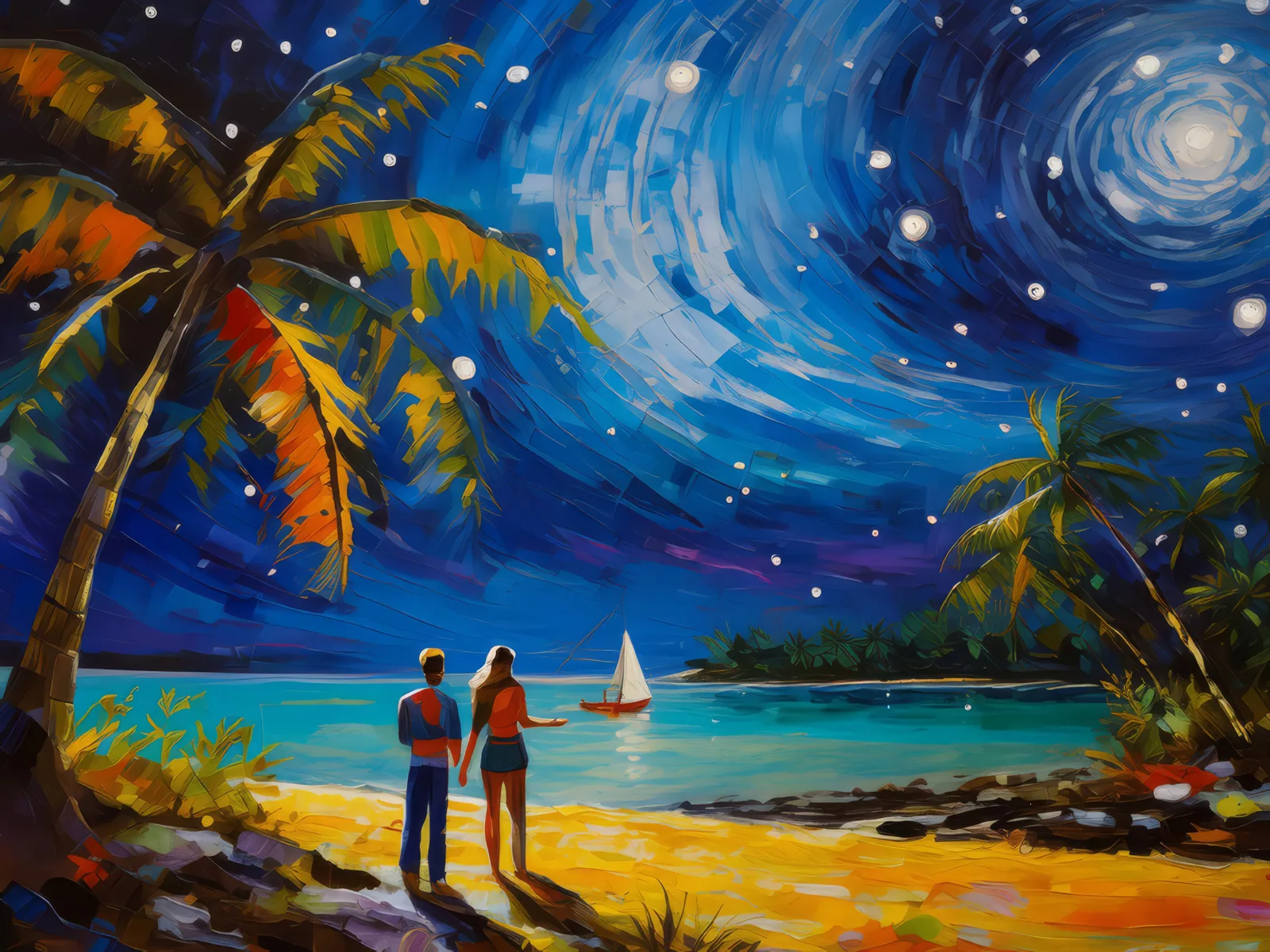 Stargazing Atoll Escape, a palette-knife oil landscape by Emma Mickelberg