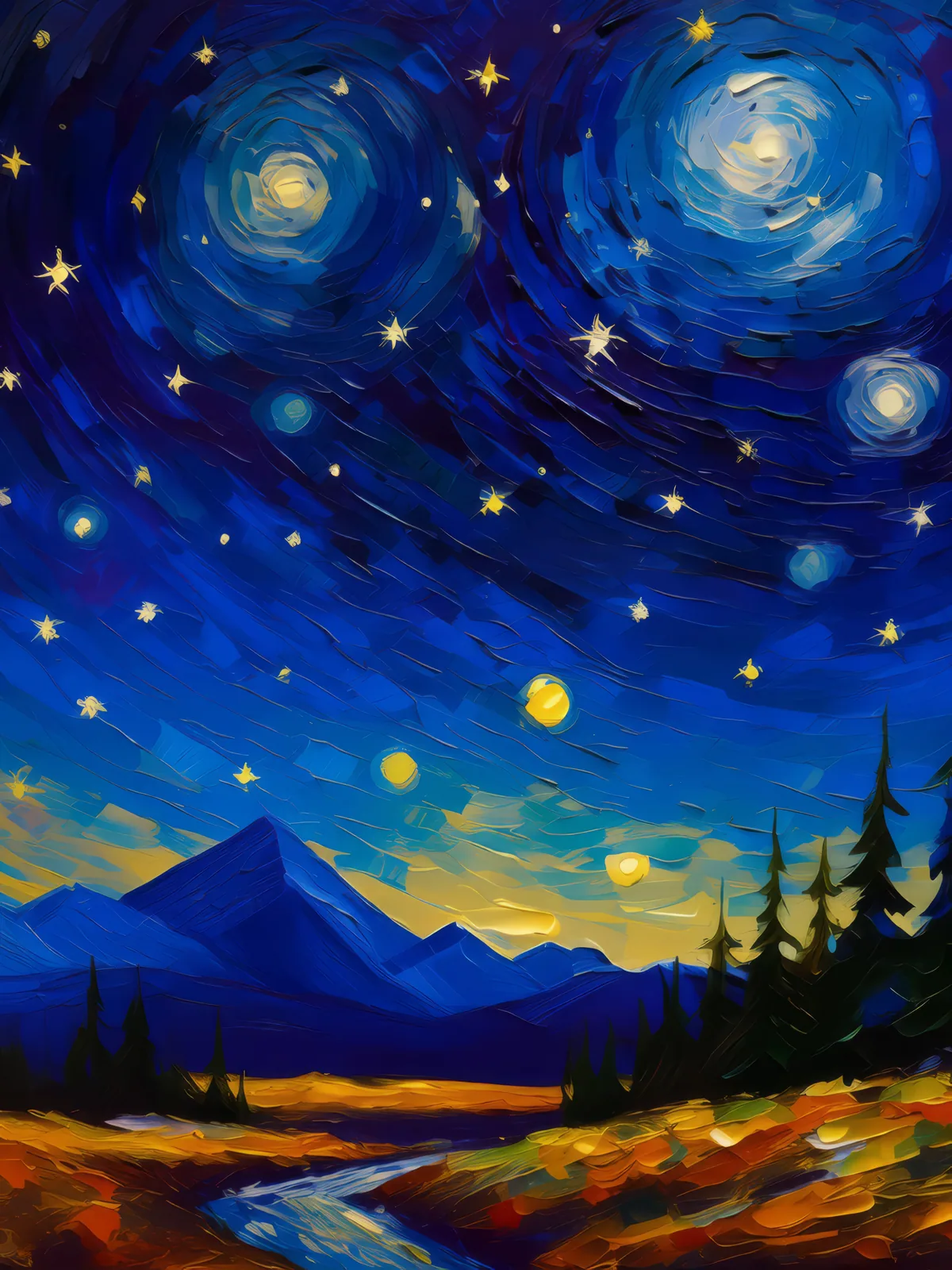 Stargazing in Boreal Desert, a palette-knife oil landscape by Emma Mickelberg