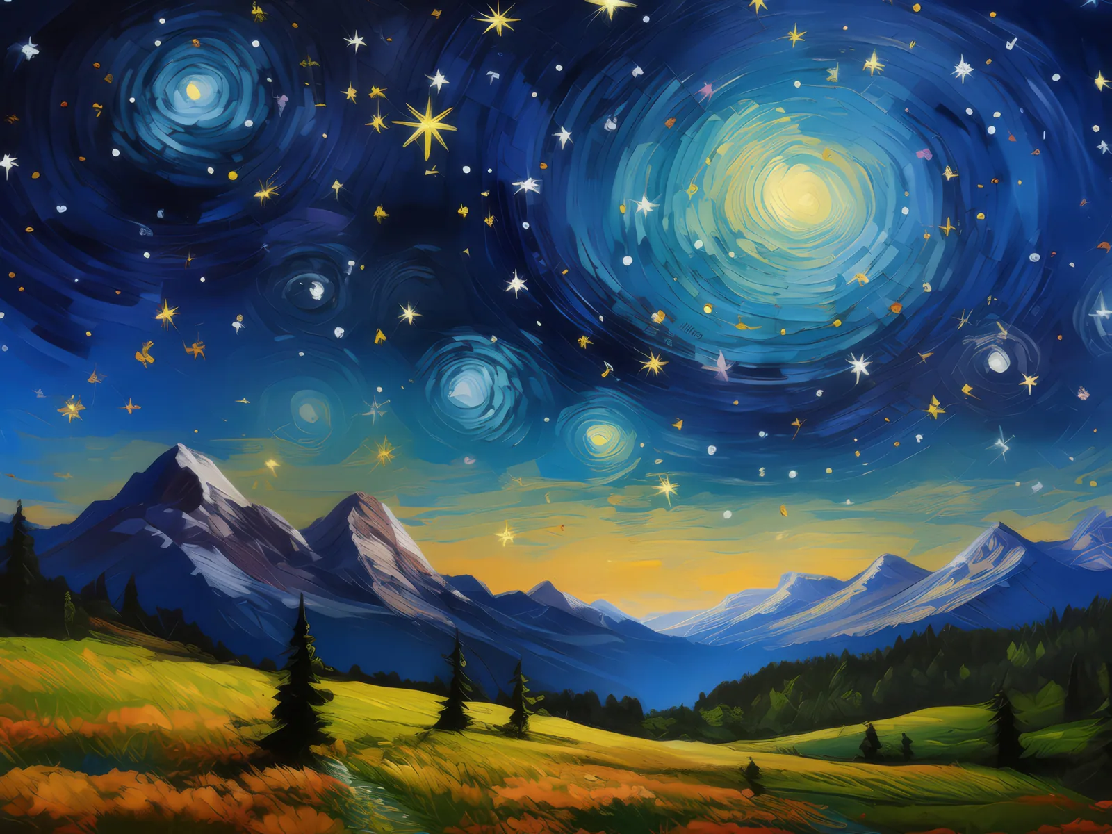 Starlit Plateau Night, a palette-knife oil landscape by Emma Mickelberg