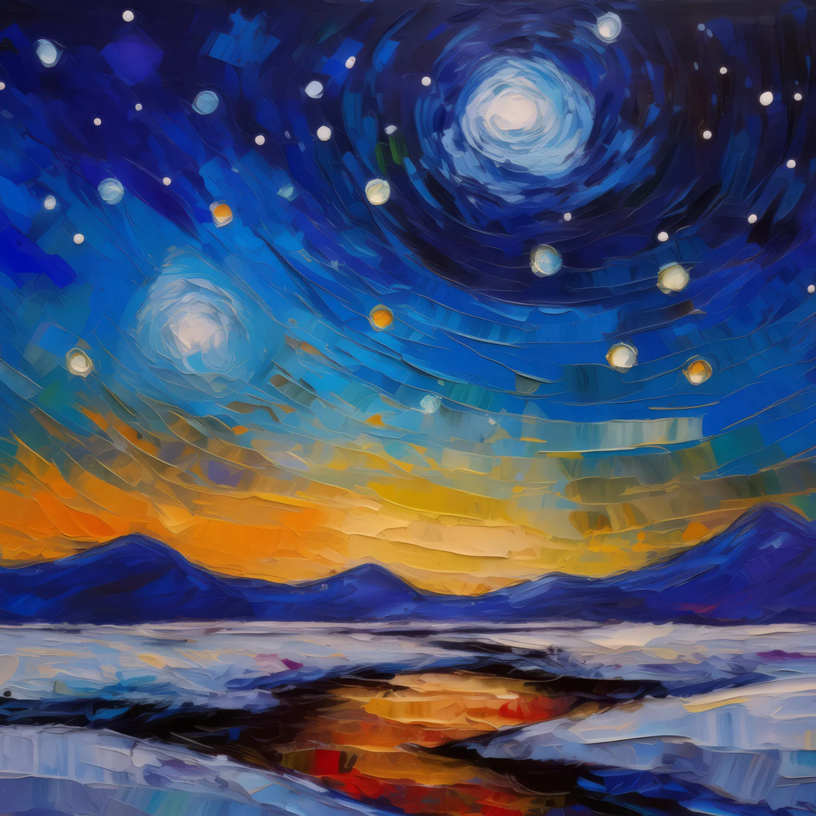 Starlit Polar Night, a palette-knife oil landscape by Emma Mickelberg