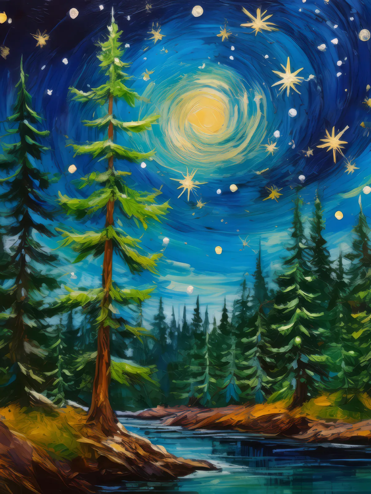 Starry Boreal Night, a palette-knife oil landscape by Emma Mickelberg