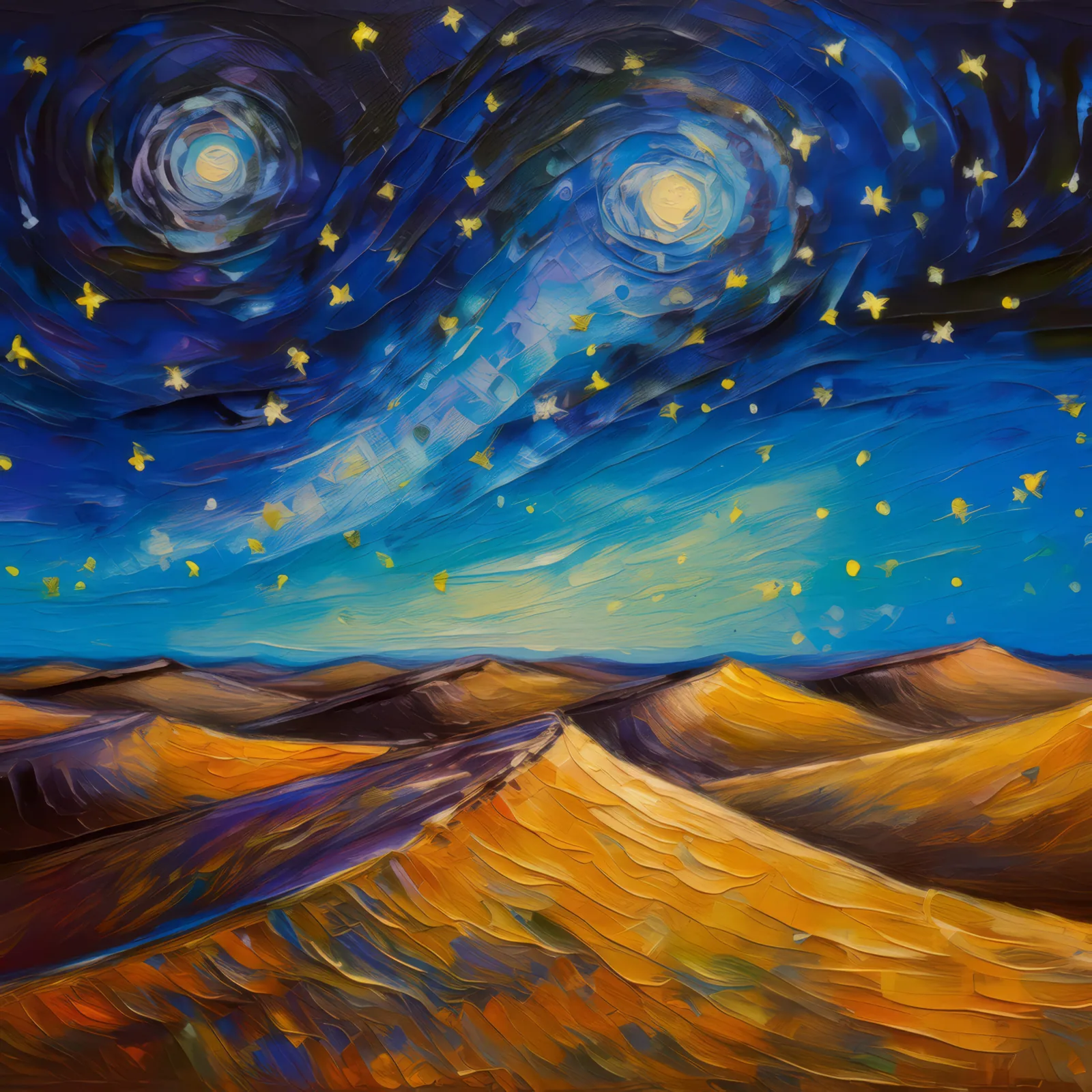 Starry Night Desert, a palette-knife oil landscape by Emma Mickelberg