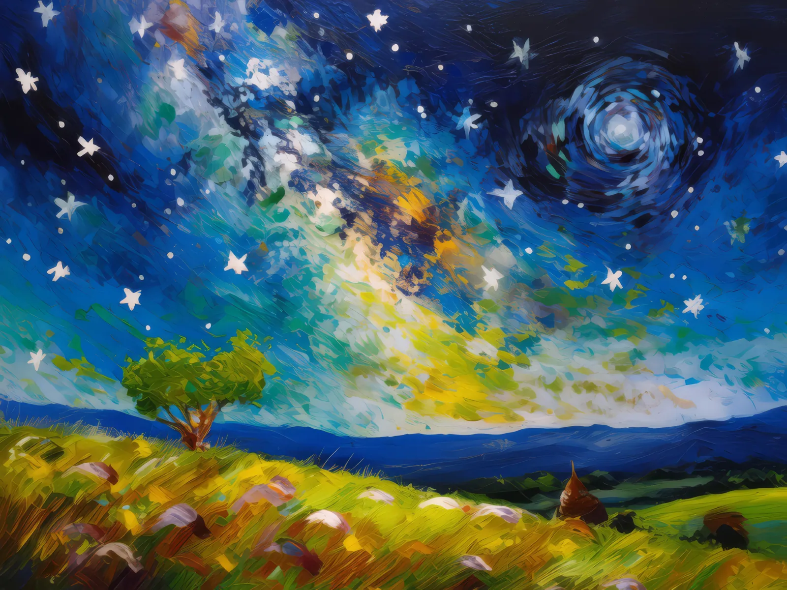 Starry Night Knoll, a palette-knife oil landscape by Emma Mickelberg