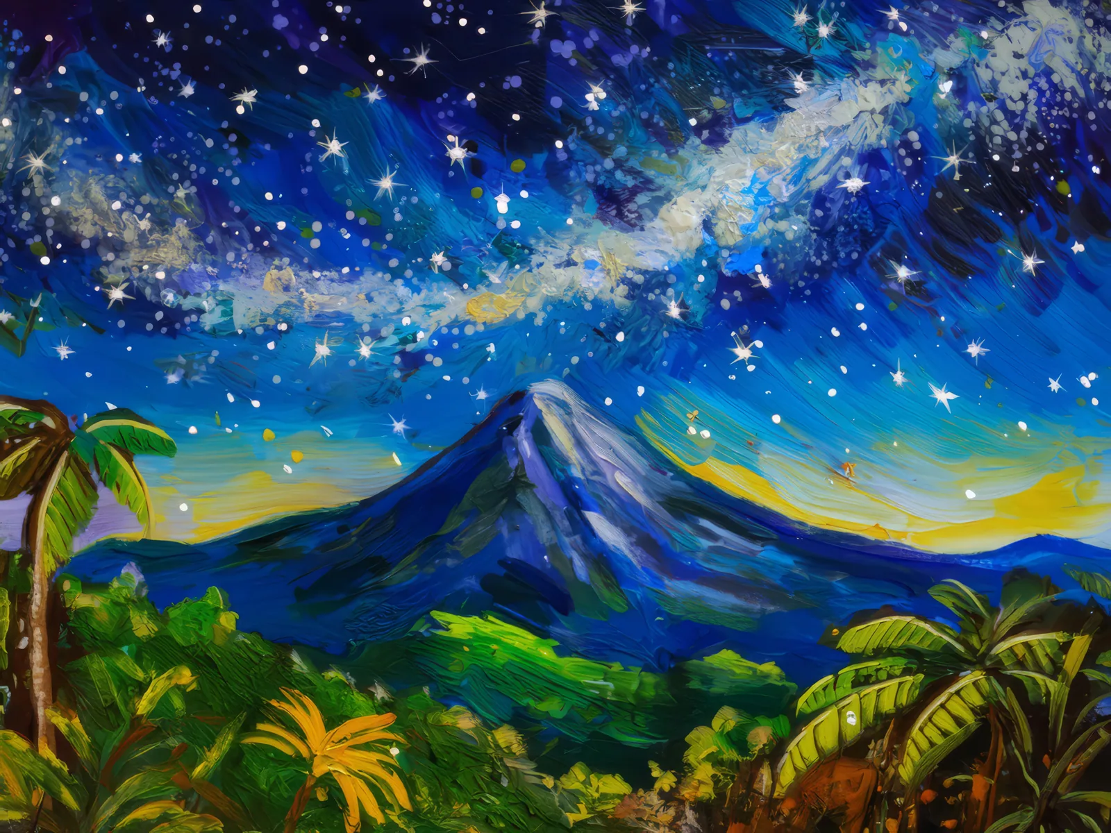 Starry Night Mountain View, a palette-knife oil landscape by Emma Mickelberg