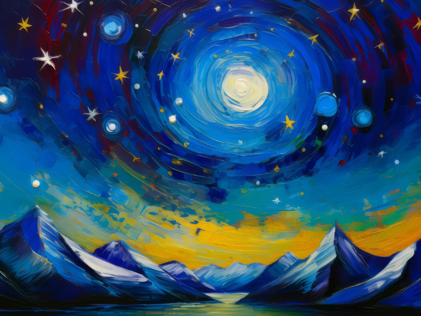 Starry Night Mountains, a palette-knife oil landscape by Emma Mickelberg