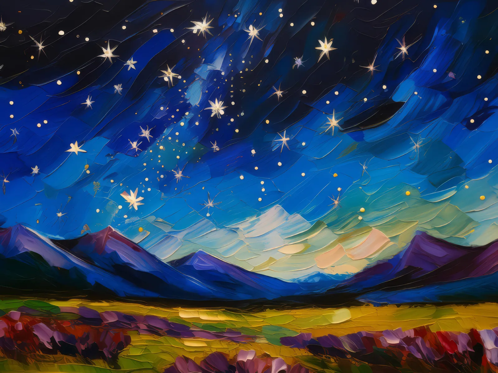 Starry Night Sky, a palette-knife oil landscape by Emma Mickelberg