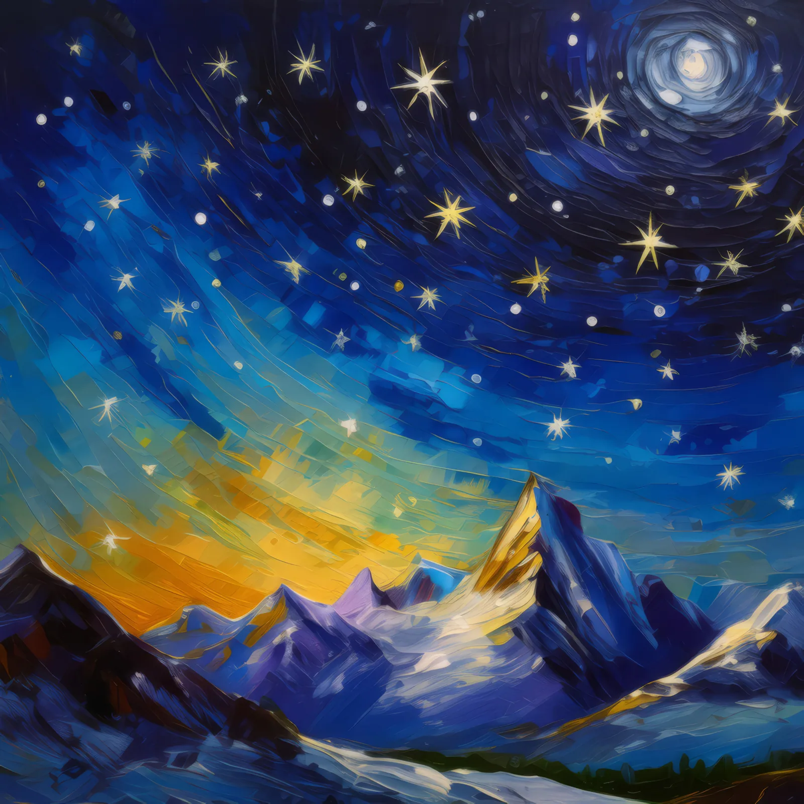 Starry Polar Night, a palette-knife oil landscape by Emma Mickelberg