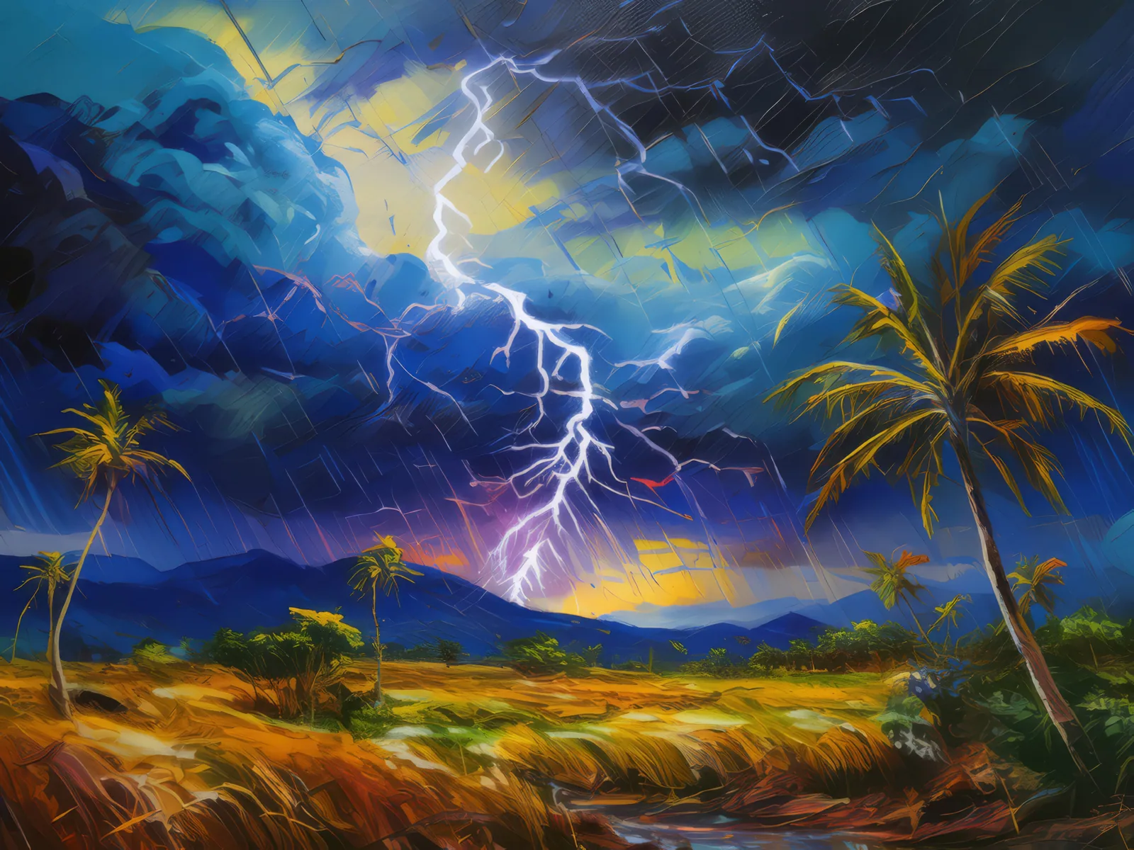 Steppe Lightning Storm, a palette-knife oil landscape by Emma Mickelberg