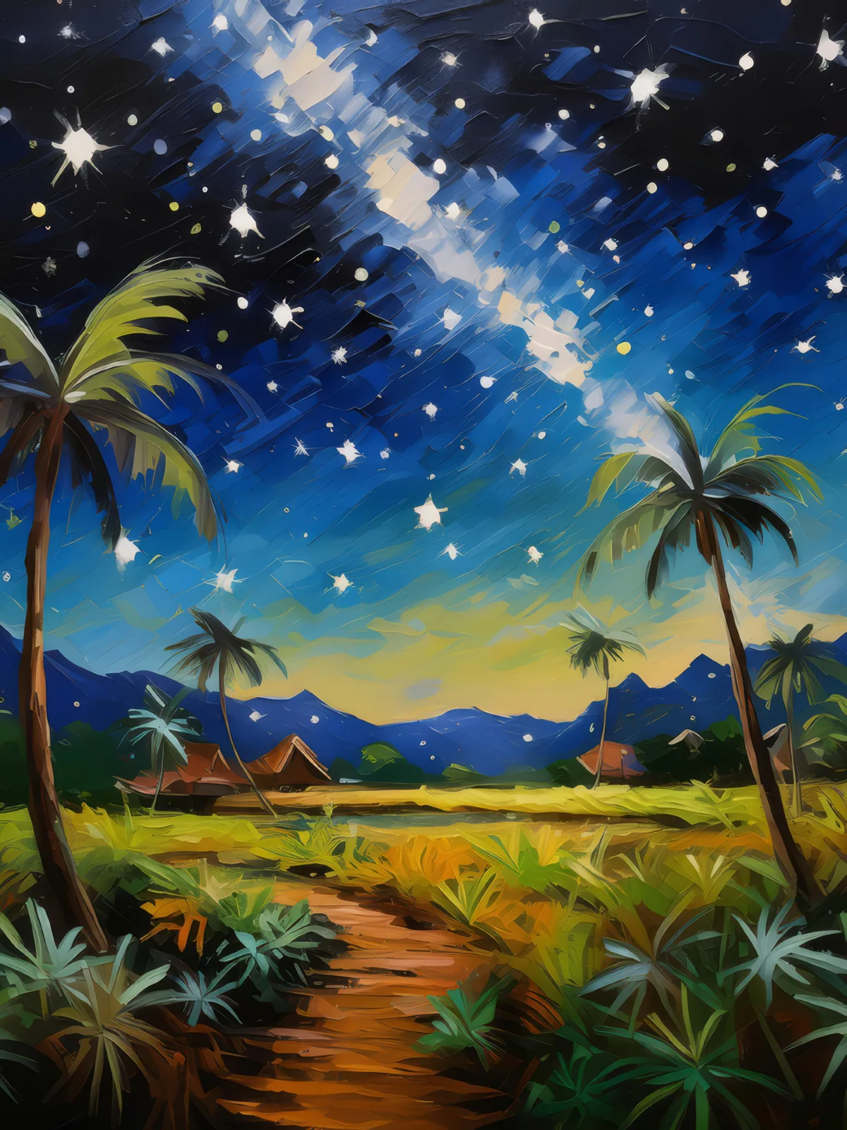 Steppe Starry Night, a palette-knife oil landscape by Emma Mickelberg
