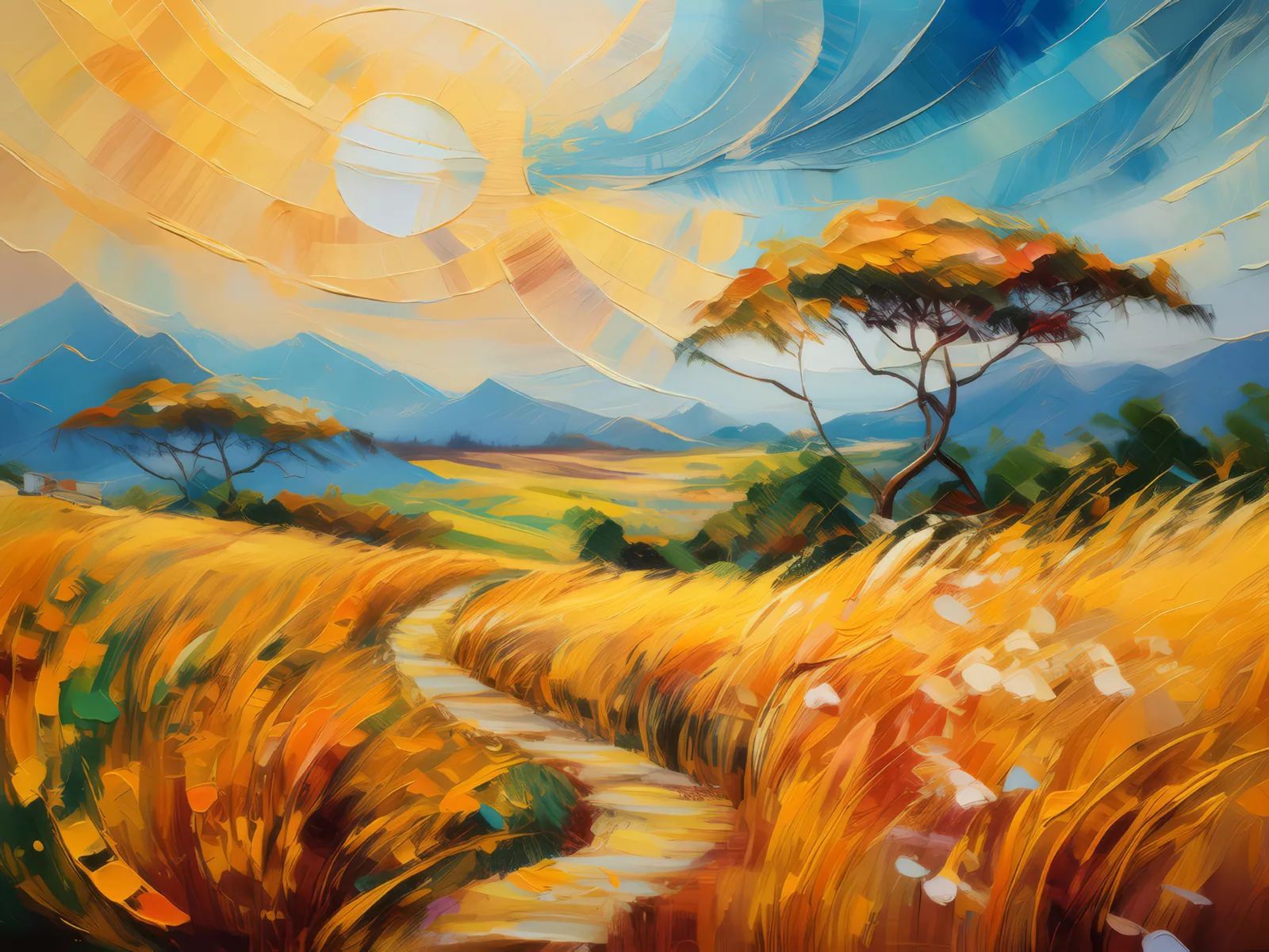 Steppe Whirlwind Dance, a palette-knife oil landscape by Emma Mickelberg