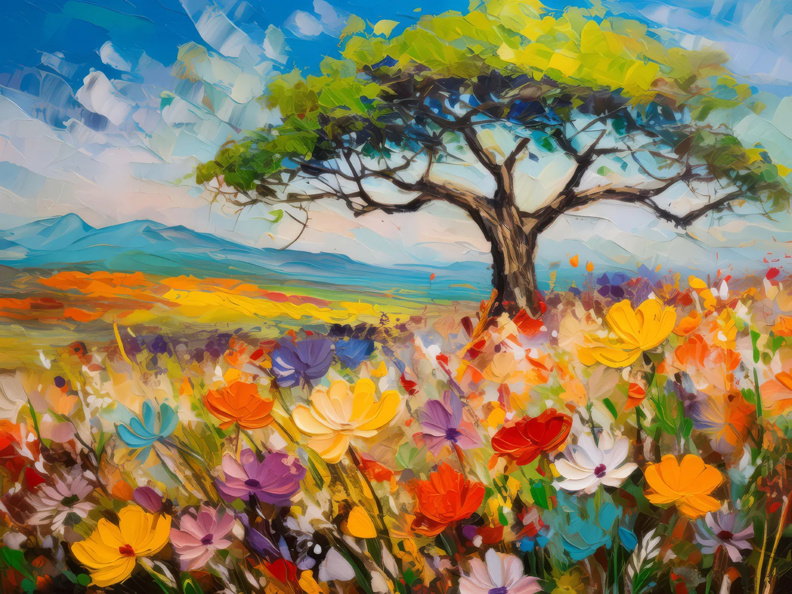 Steppe Wildflower Bloom, a palette-knife oil landscape by Emma Mickelberg