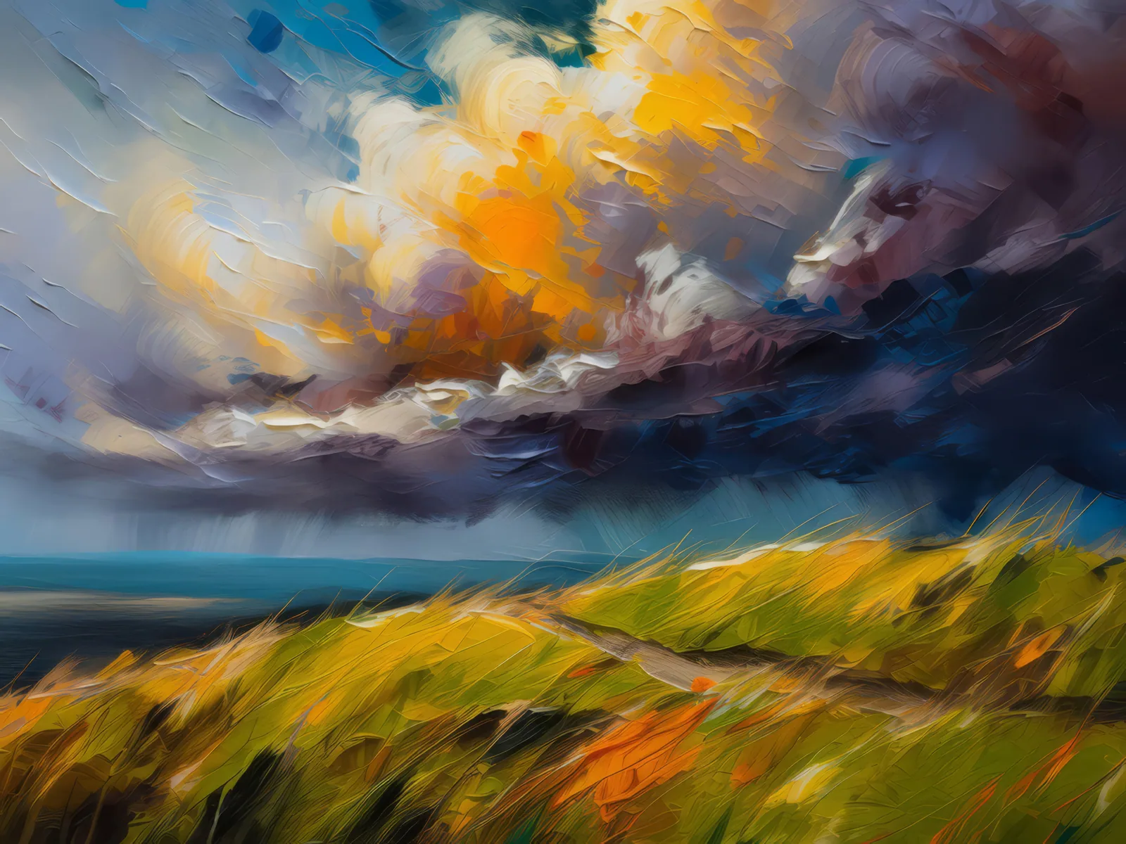 Storm Clouds Over Knoll, a palette-knife oil landscape by Emma Mickelberg