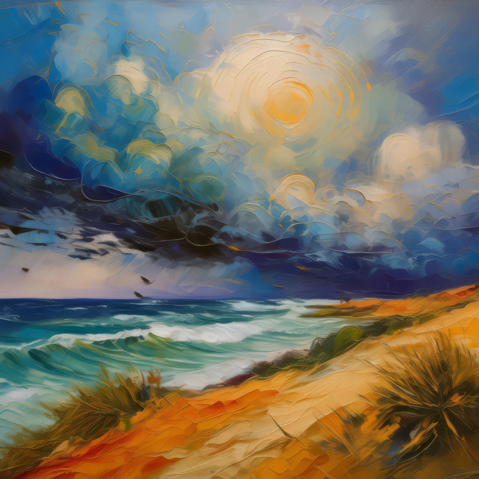 Storm Over Ocean Desert, a palette-knife oil landscape by Emma Mickelberg