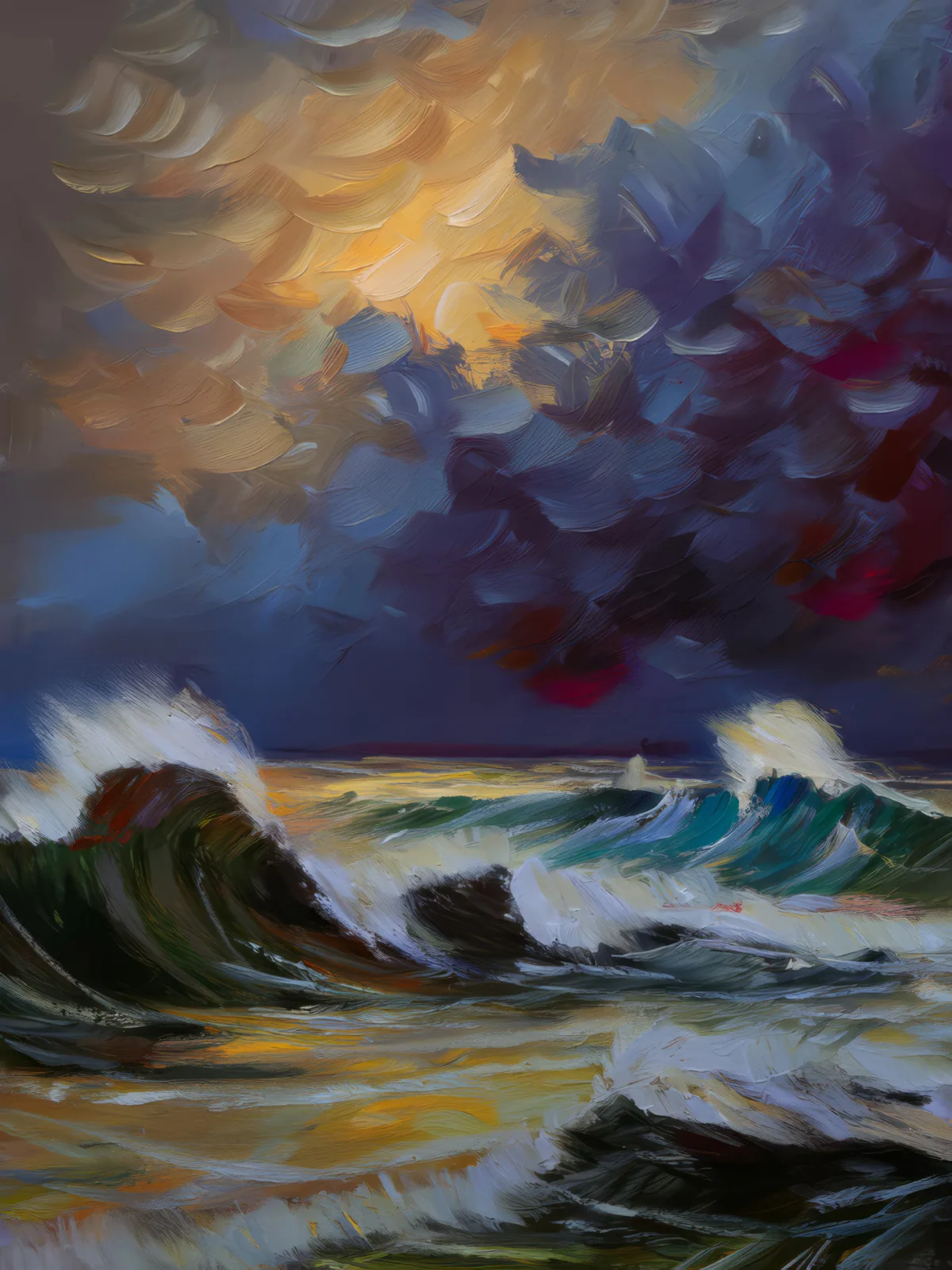 Stormy Ocean Waves, a palette-knife oil landscape by Emma Mickelberg