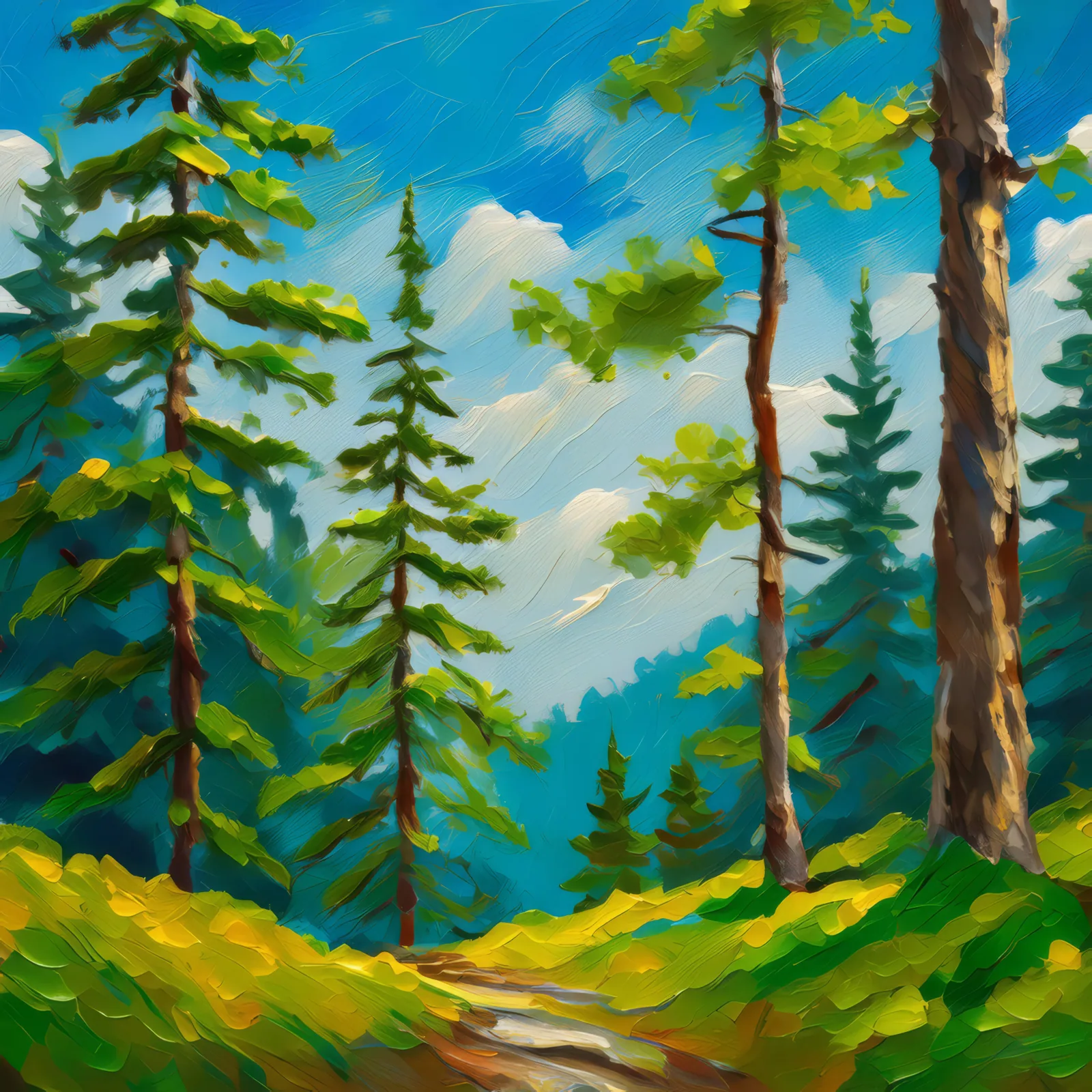 Summer Boreal Tranquility, a palette-knife oil landscape by Emma Mickelberg