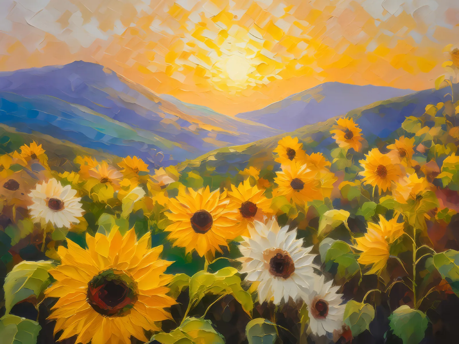 Sunflower Knoll Sunrise, a palette-knife oil landscape by Emma Mickelberg