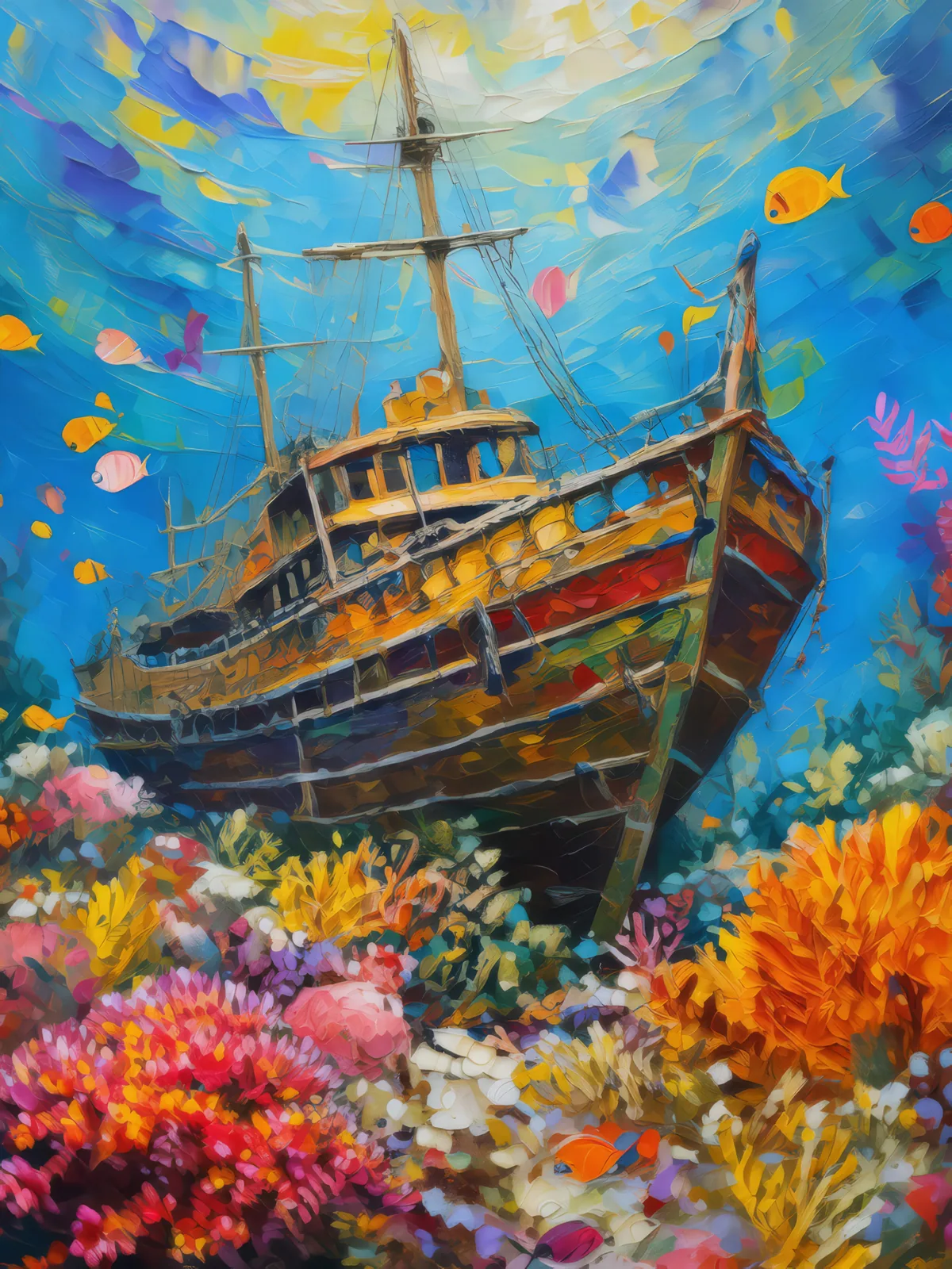 Sunken Ship Mystery, a palette-knife oil landscape by Emma Mickelberg