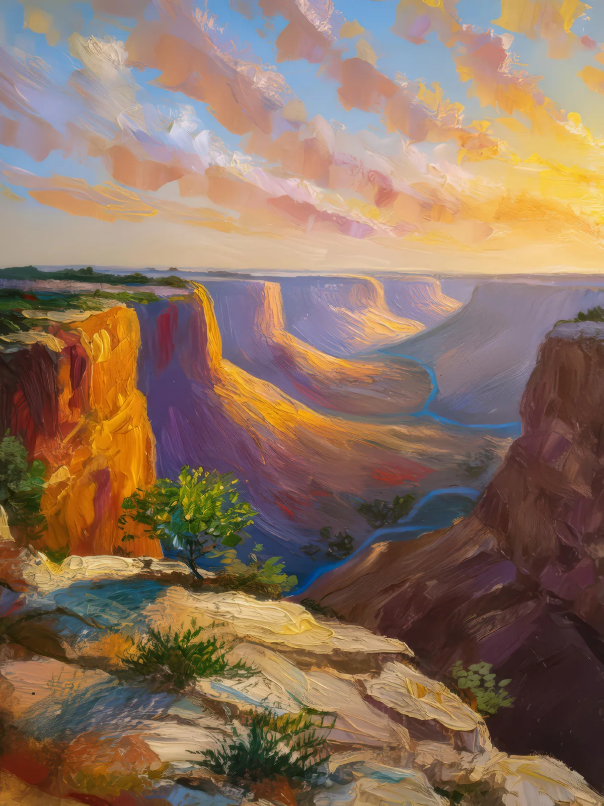 Sunrise Canyon Bluff, a palette-knife oil landscape by Emma Mickelberg
