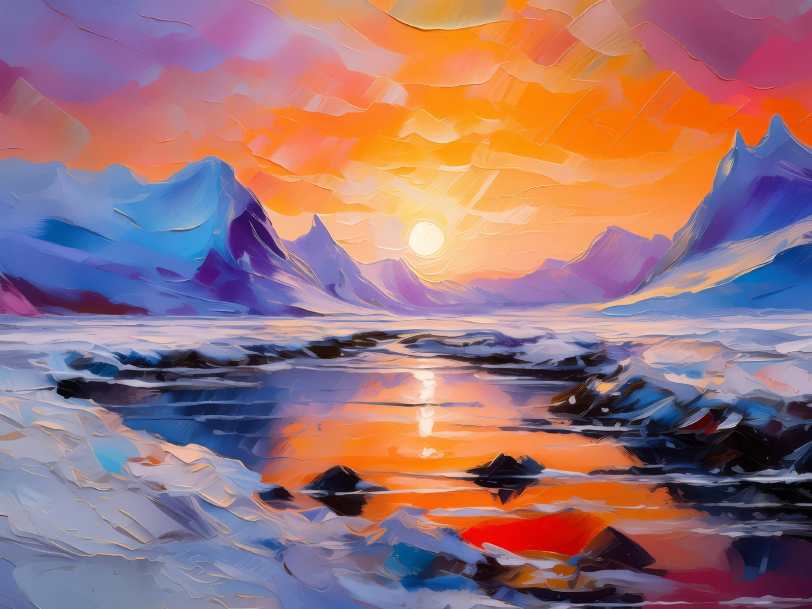 Sunrise Colors in Boreal Desert, a palette-knife oil landscape by Emma Mickelberg