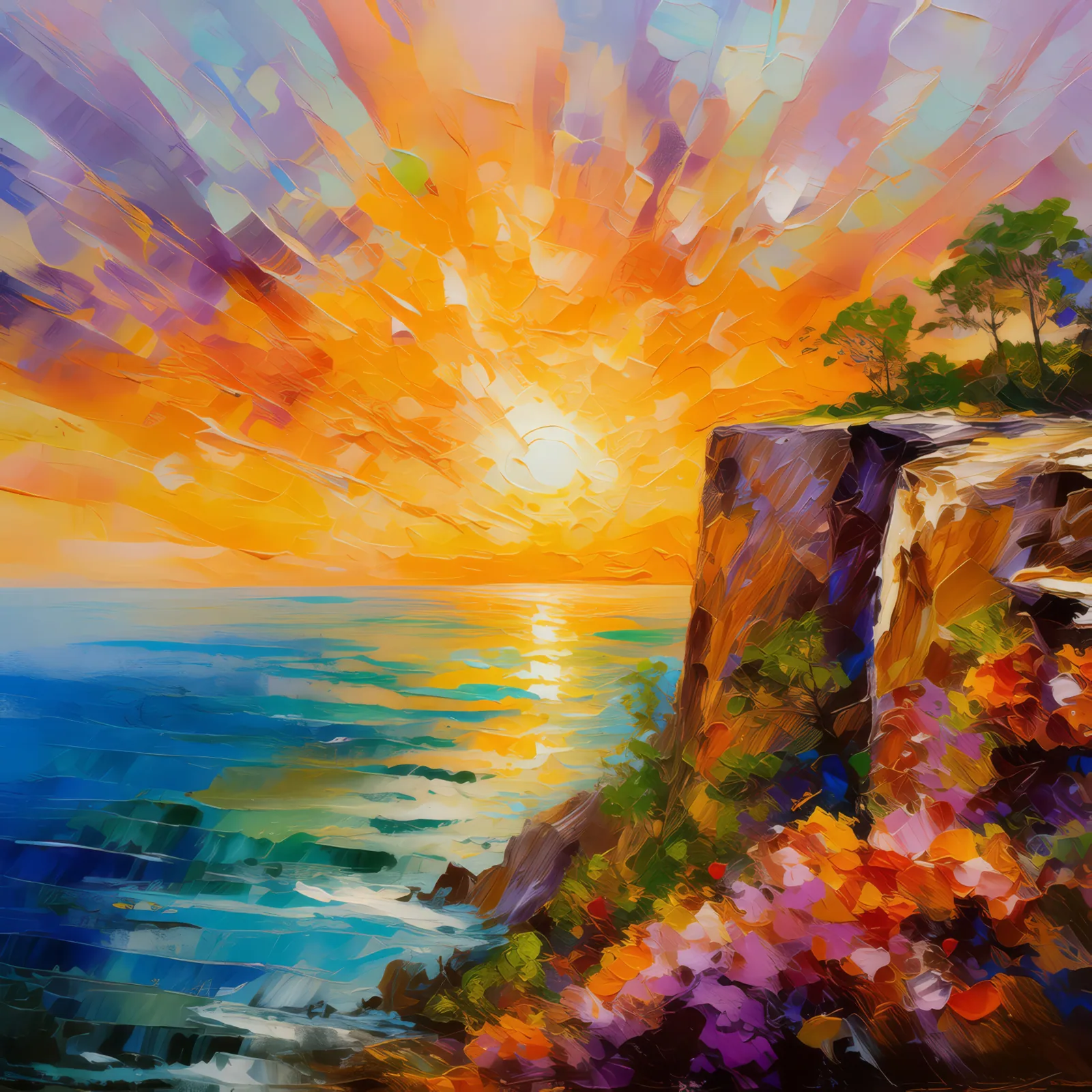 Sunrise on the Bluff, a palette-knife oil landscape by Emma Mickelberg