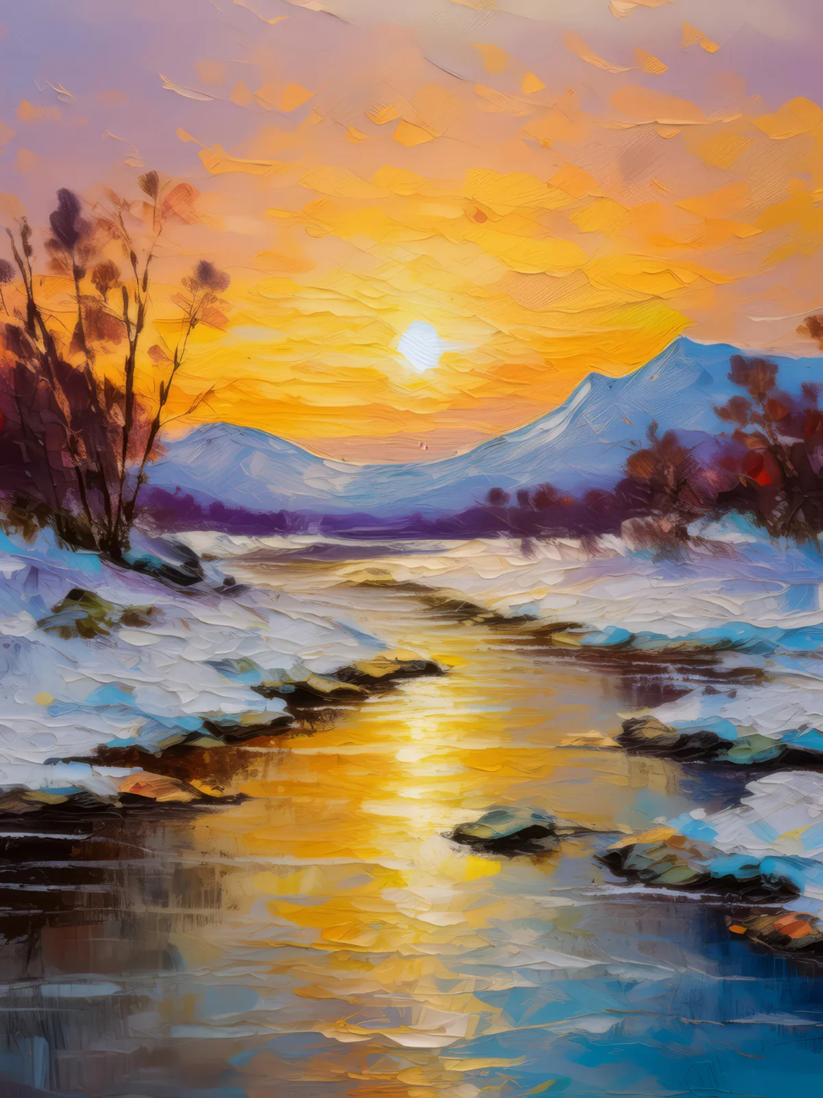 Sunrise Over Arctic Desert, a palette-knife oil landscape by Emma Mickelberg