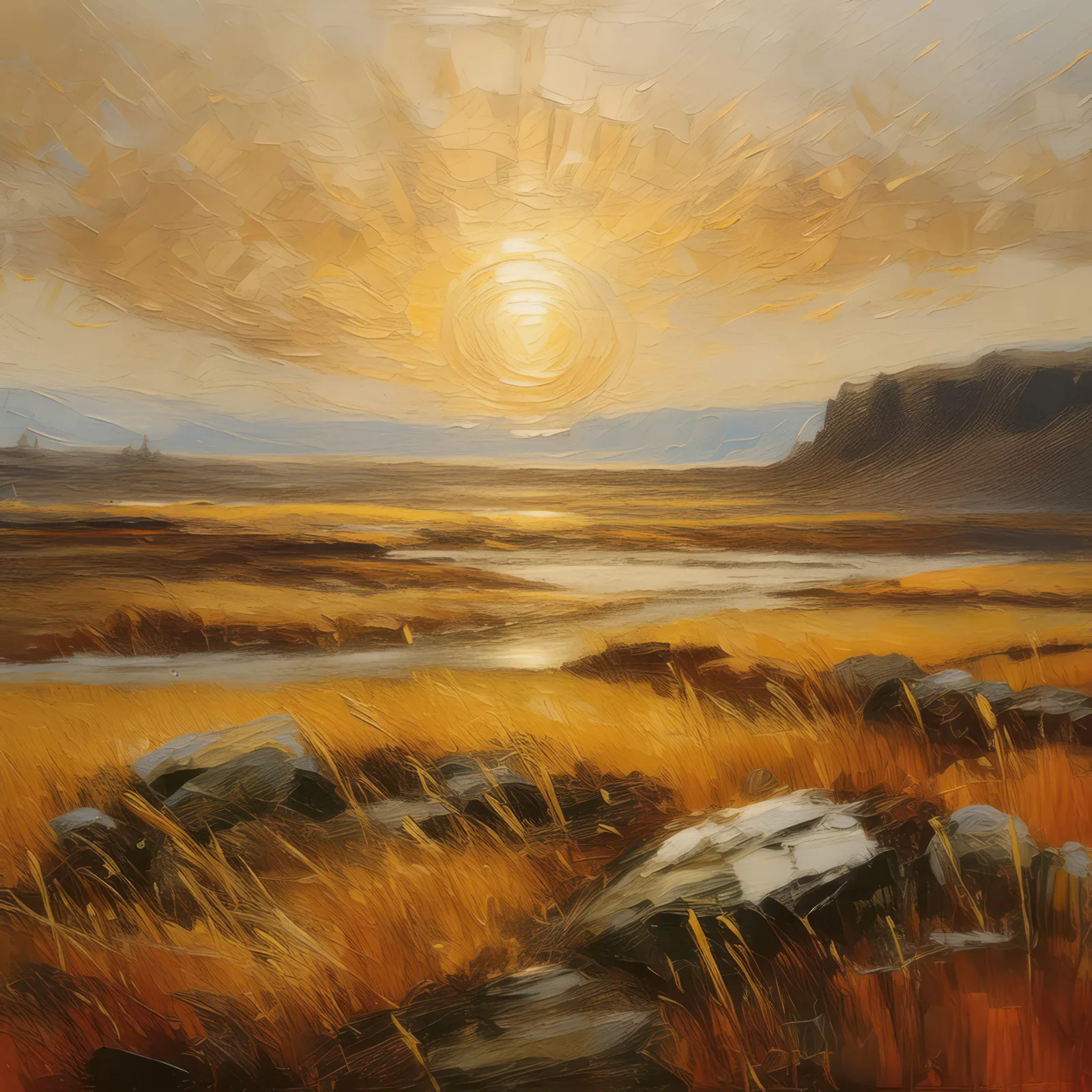 Sunrise Over Arctic Plain, a palette-knife oil landscape by Emma Mickelberg
