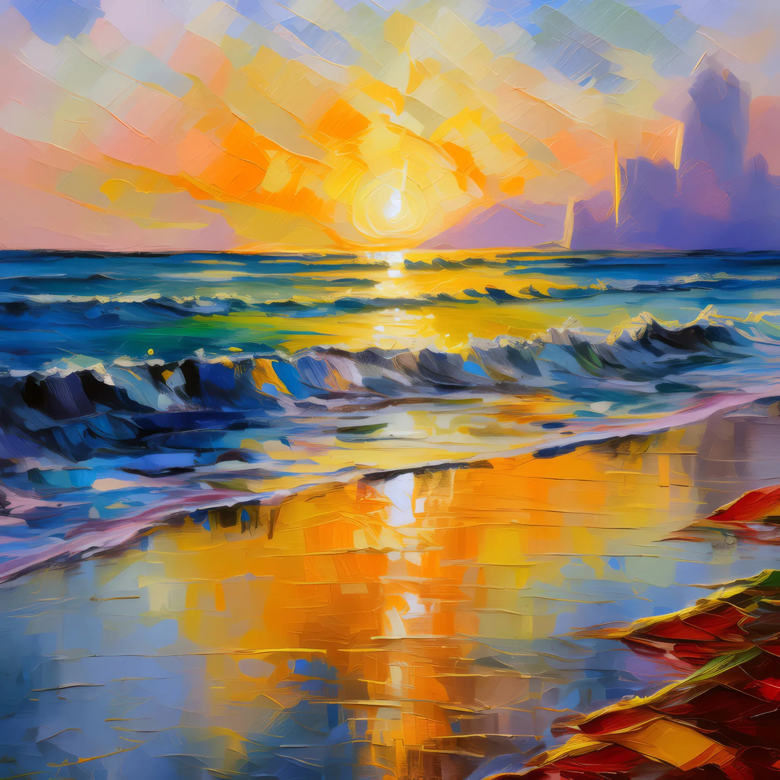 Sunrise Reflections on Ocean Desert, a palette-knife oil landscape by Emma Mickelberg