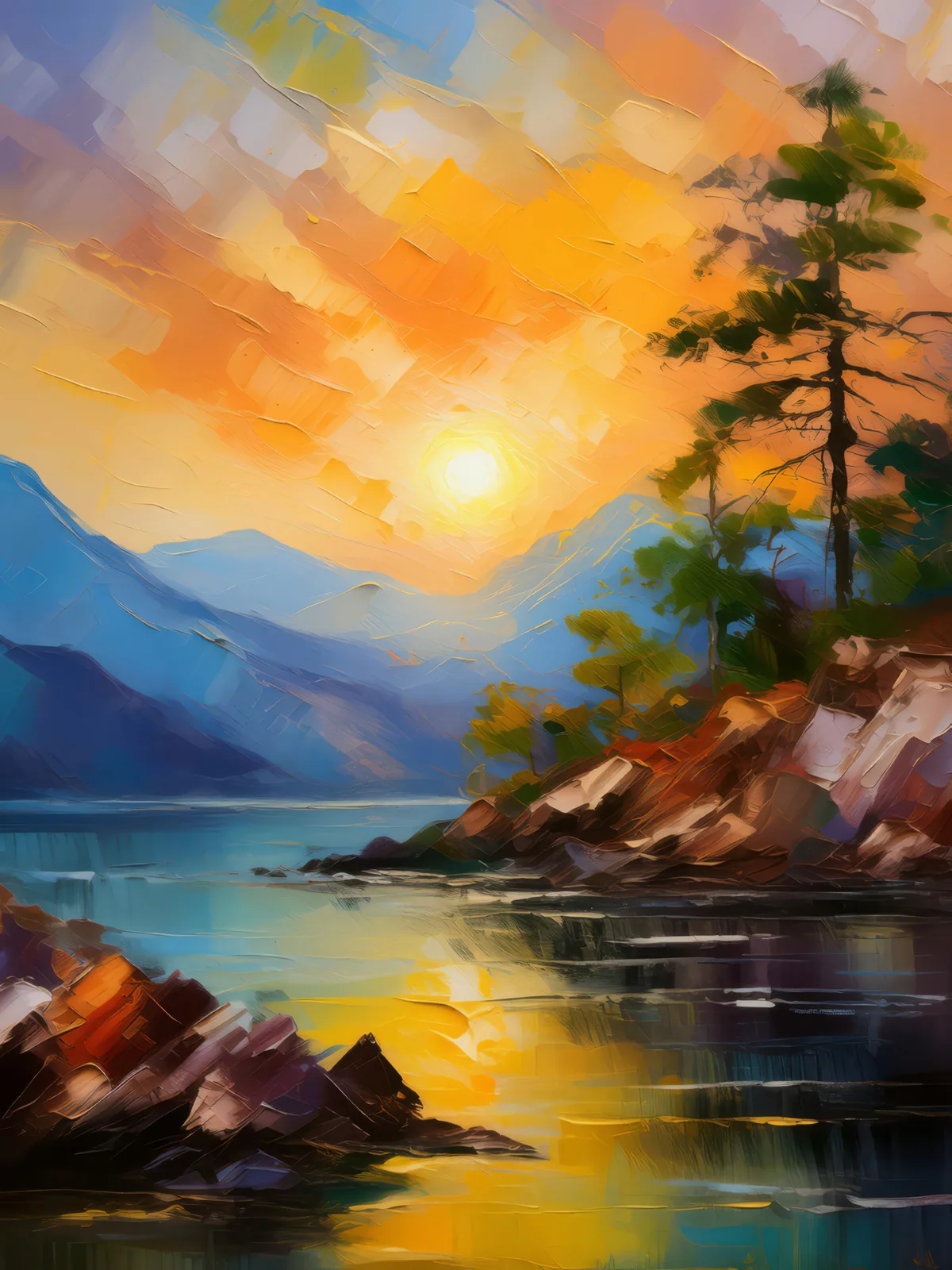 Sunrise Serenade on Crag, a palette-knife oil landscape by Emma Mickelberg