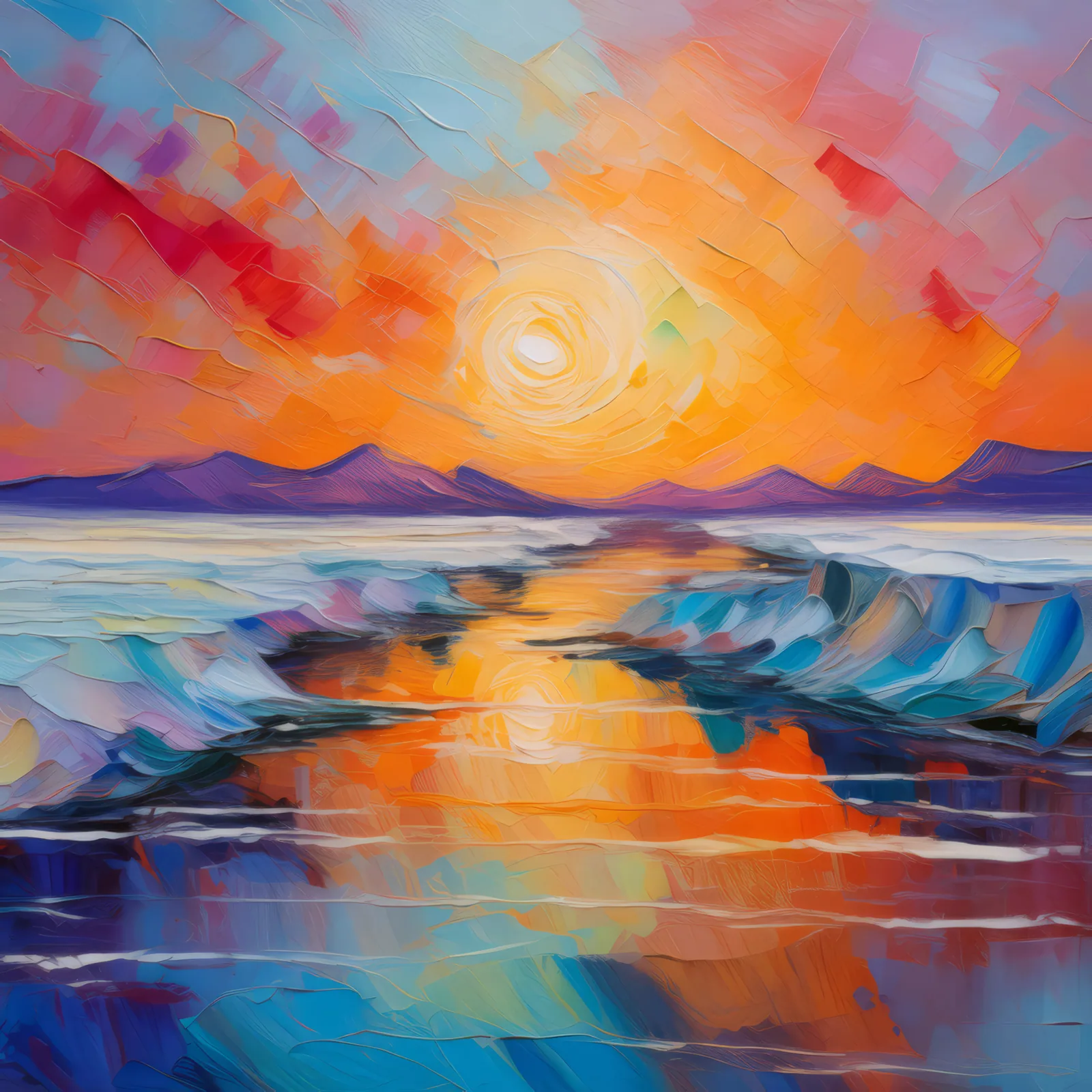Sunset Mirage in Arctic Desert, a palette-knife oil landscape by Emma Mickelberg