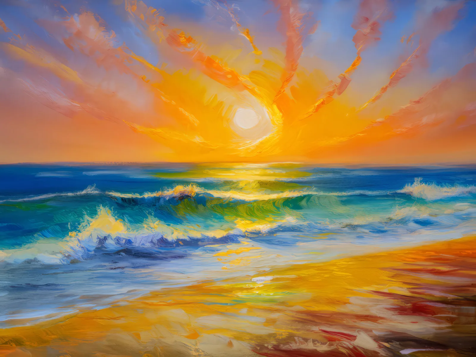Sunset Mirage over Ocean Desert, a palette-knife oil landscape by Emma Mickelberg