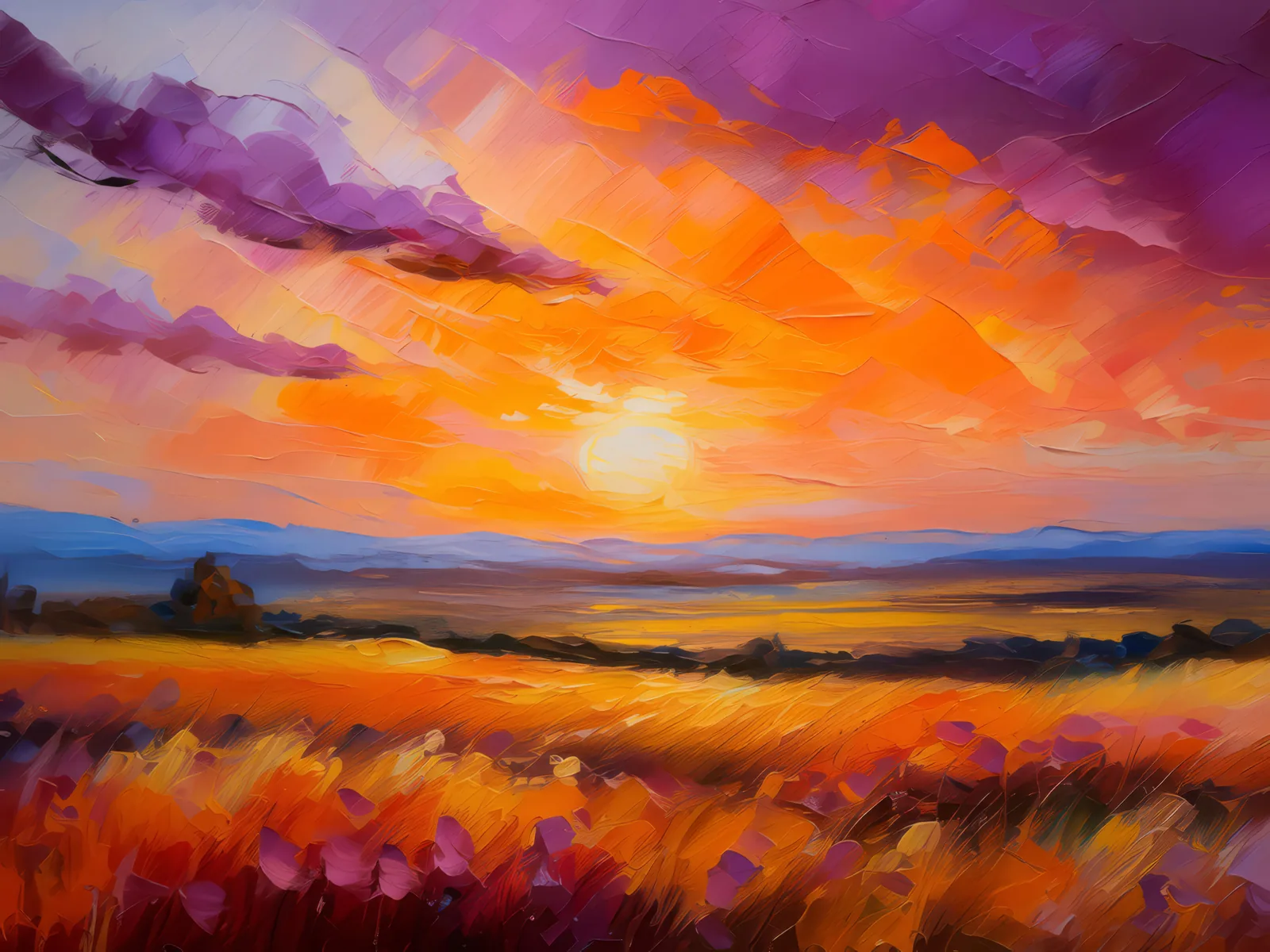 Sunset on the Prairie, a palette-knife oil landscape by Emma Mickelberg