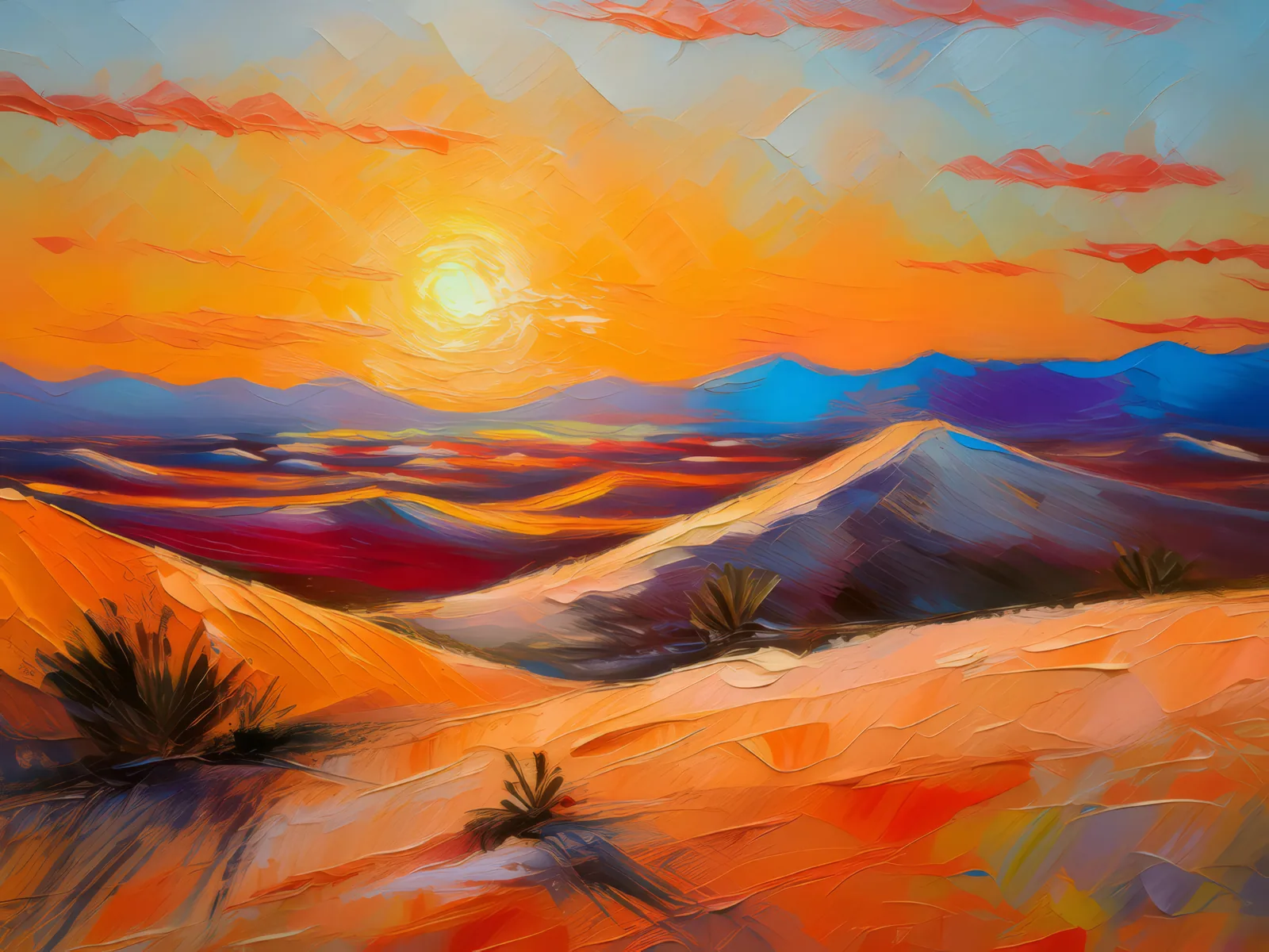 Sunset Over Dunes, a palette-knife oil landscape by Emma Mickelberg