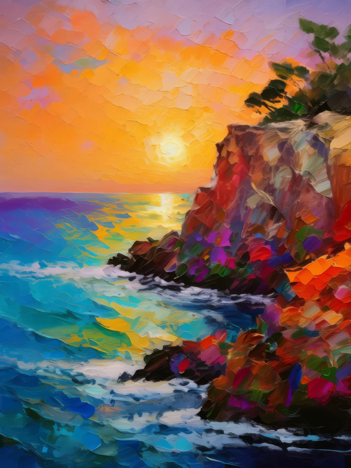 Sunset Over the Bluff, a palette-knife oil landscape by Emma Mickelberg