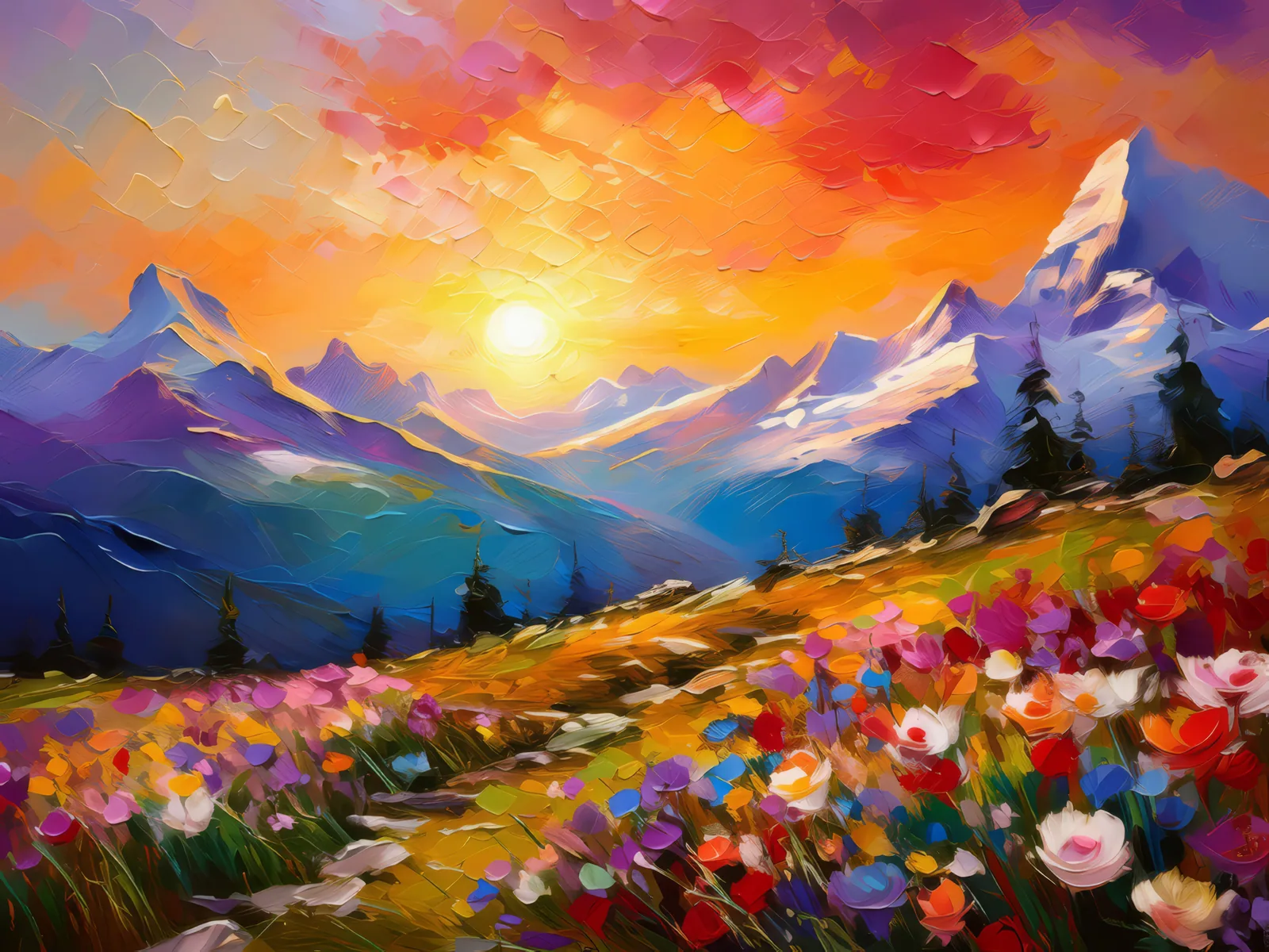 Sunset Over Tundra, a palette-knife oil landscape by Emma Mickelberg