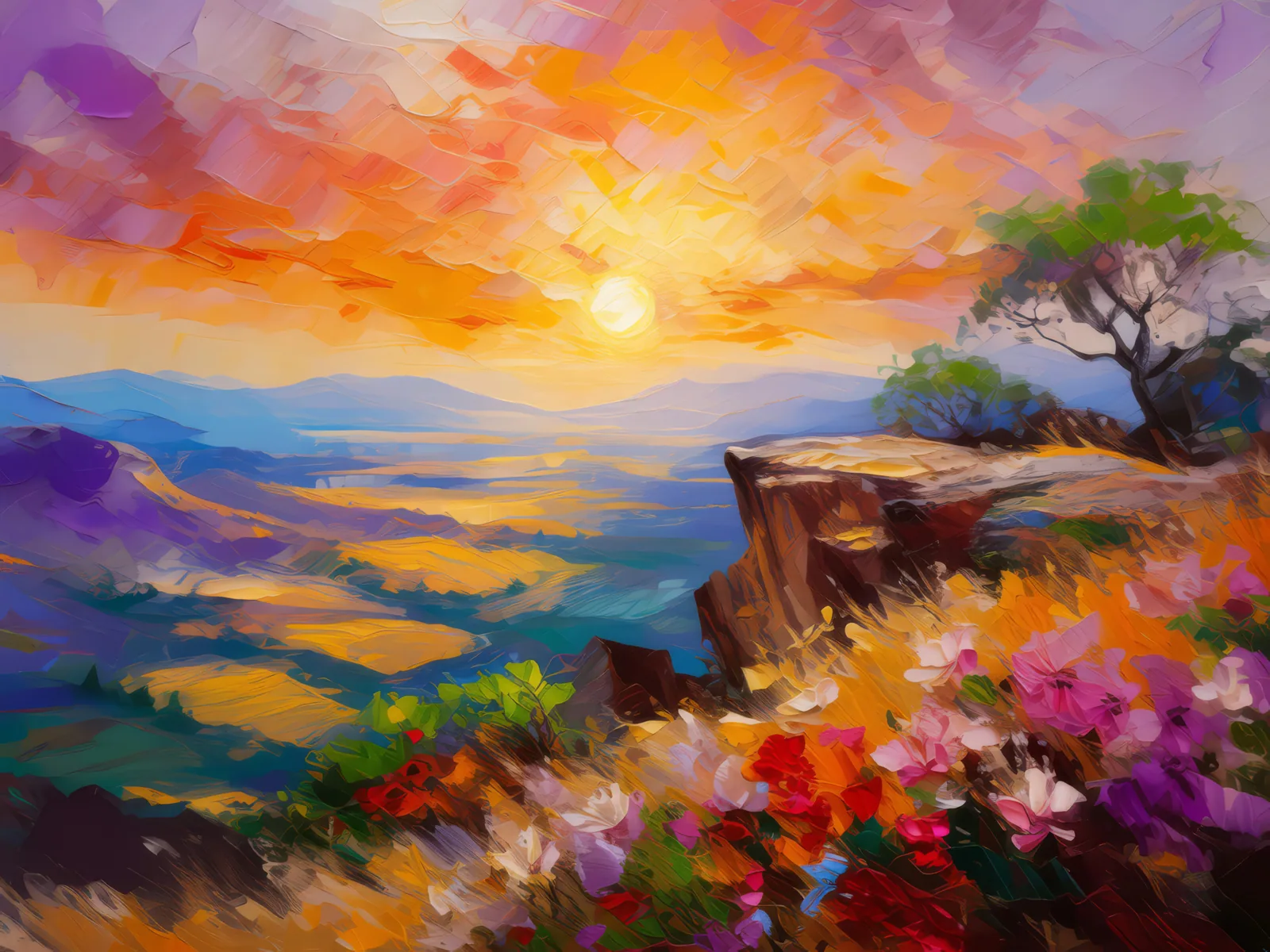Sunset Vista Bluff, a palette-knife oil landscape by Emma Mickelberg