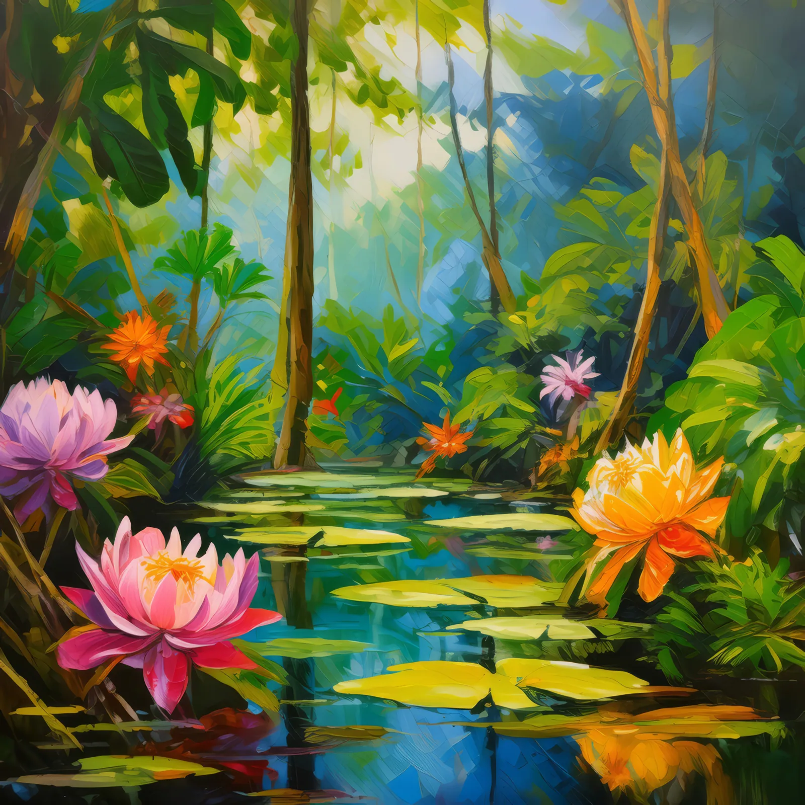 Swamp Blossom Bloom, a palette-knife oil landscape by Emma Mickelberg