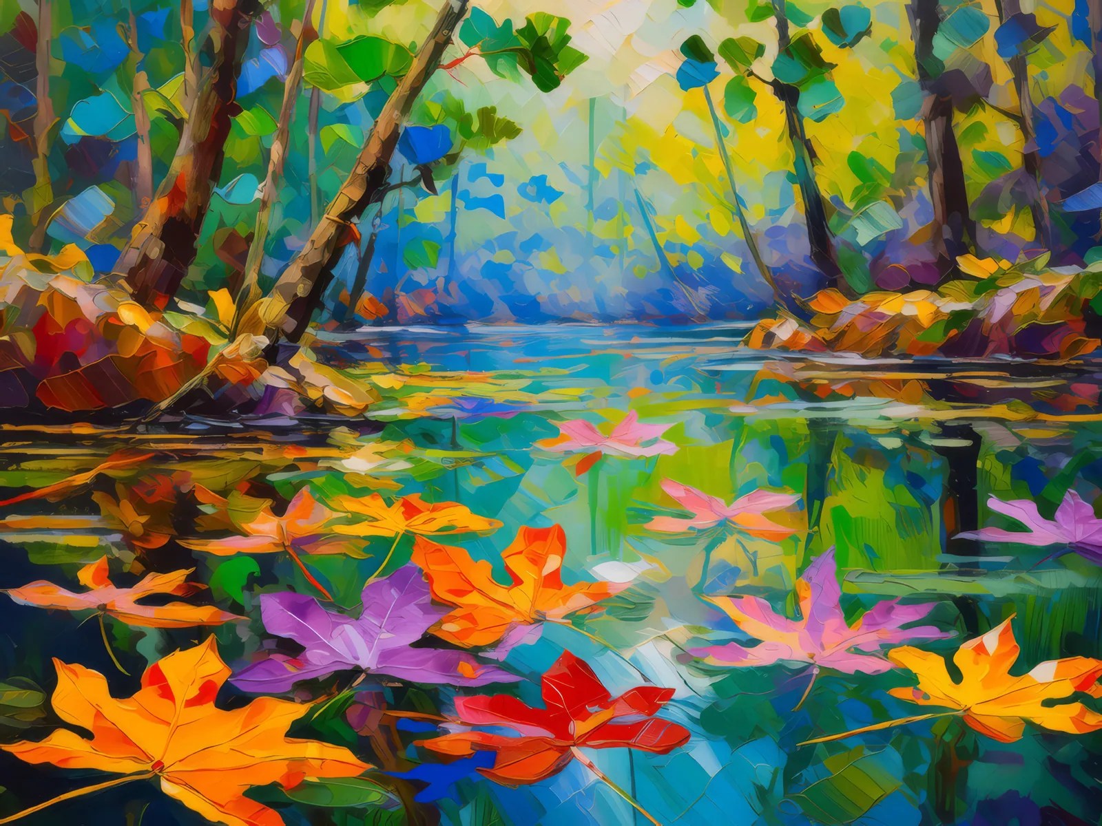Swamp Fallen Leaves, a palette-knife oil landscape by Emma Mickelberg