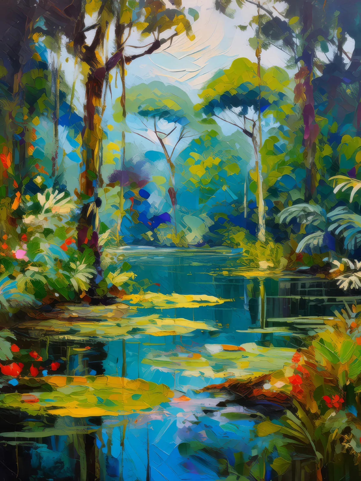 Swamp Hidden Pond, a palette-knife oil landscape by Emma Mickelberg