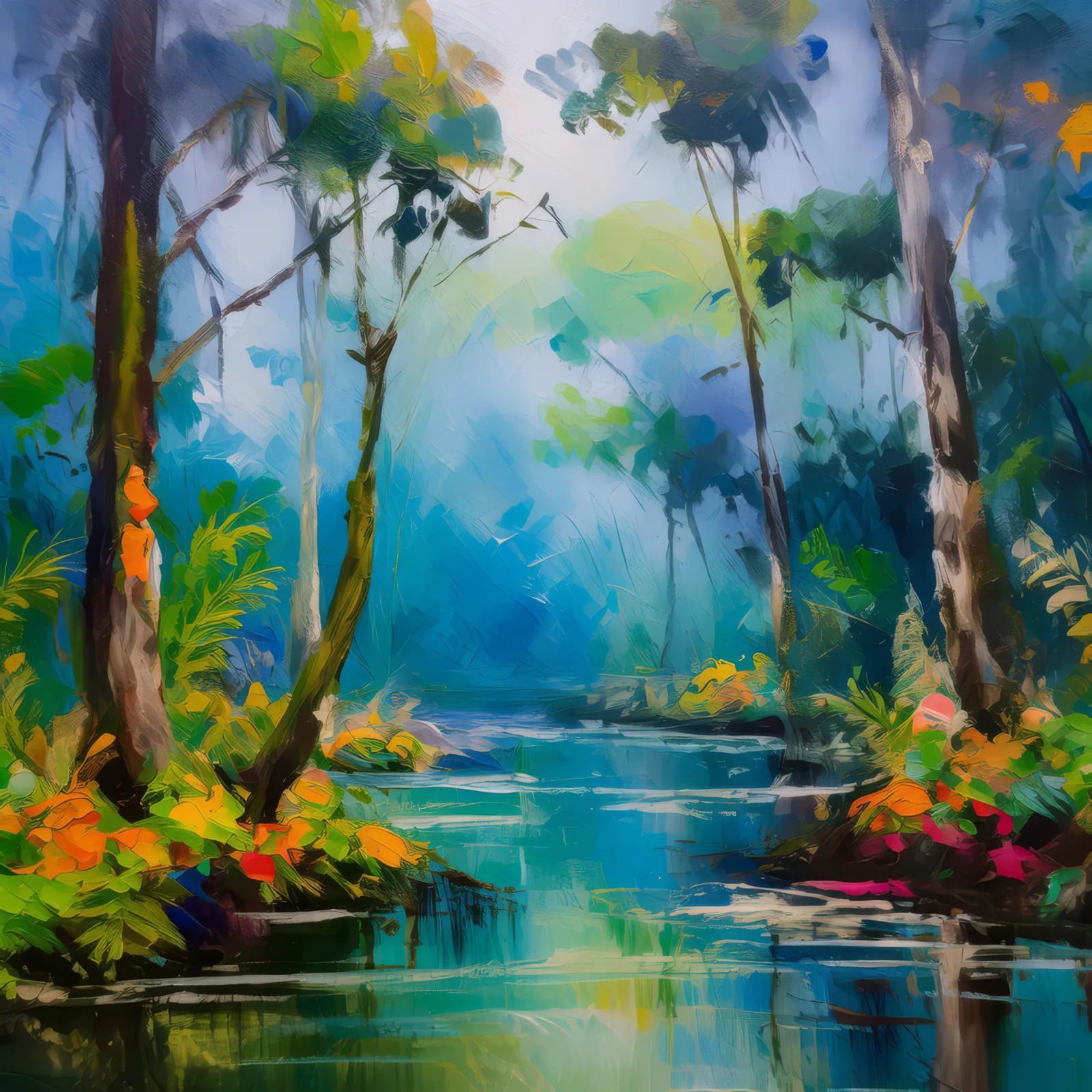 Swamp Misty Forest, a palette-knife oil landscape by Emma Mickelberg