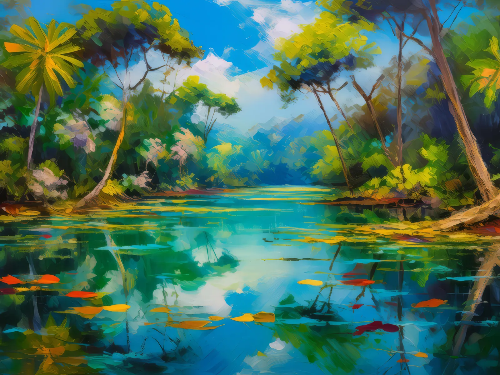Swamp Reflection Pool, a palette-knife oil landscape by Emma Mickelberg