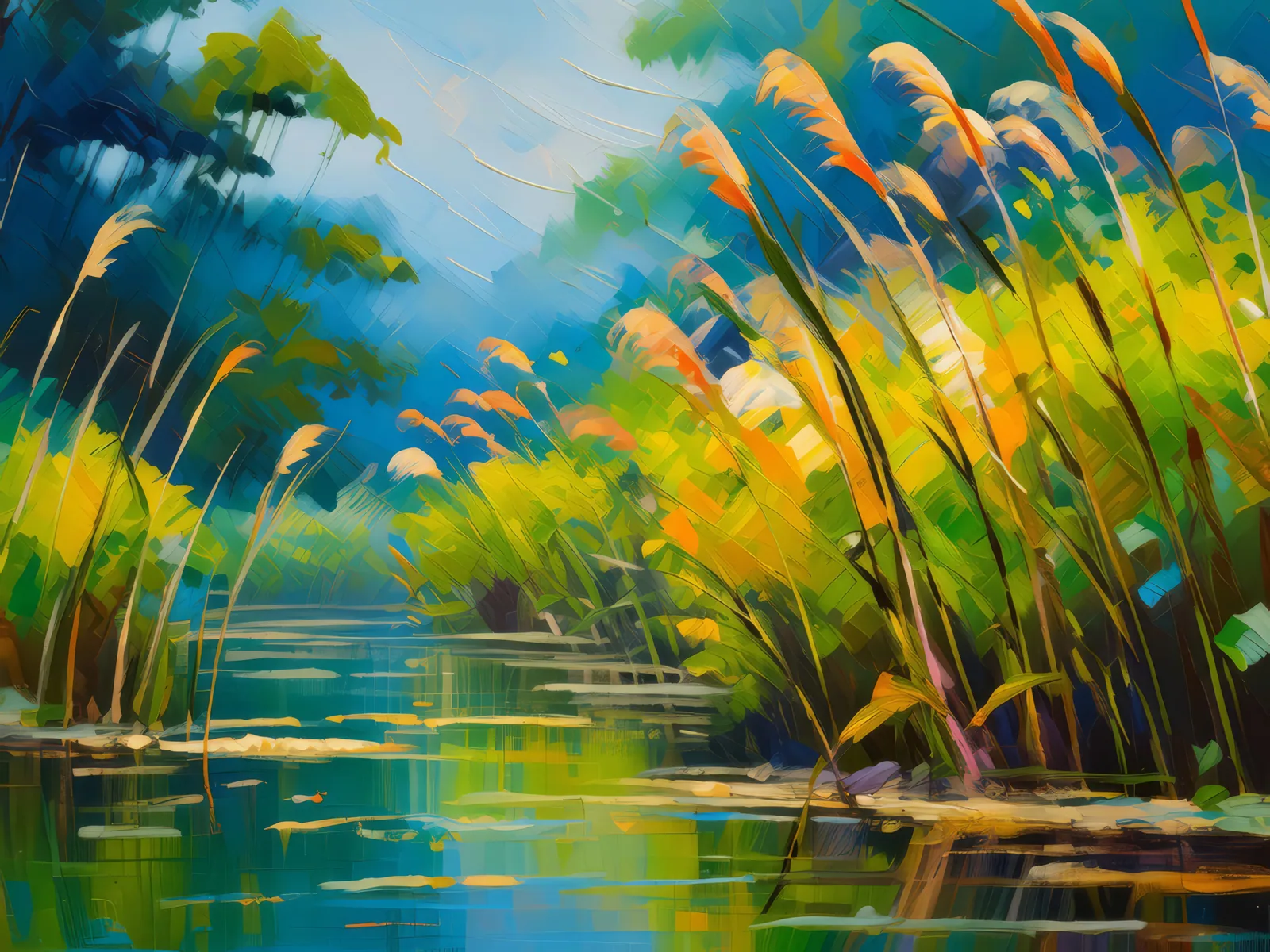 Swamp Tall Reeds, a palette-knife oil landscape by Emma Mickelberg